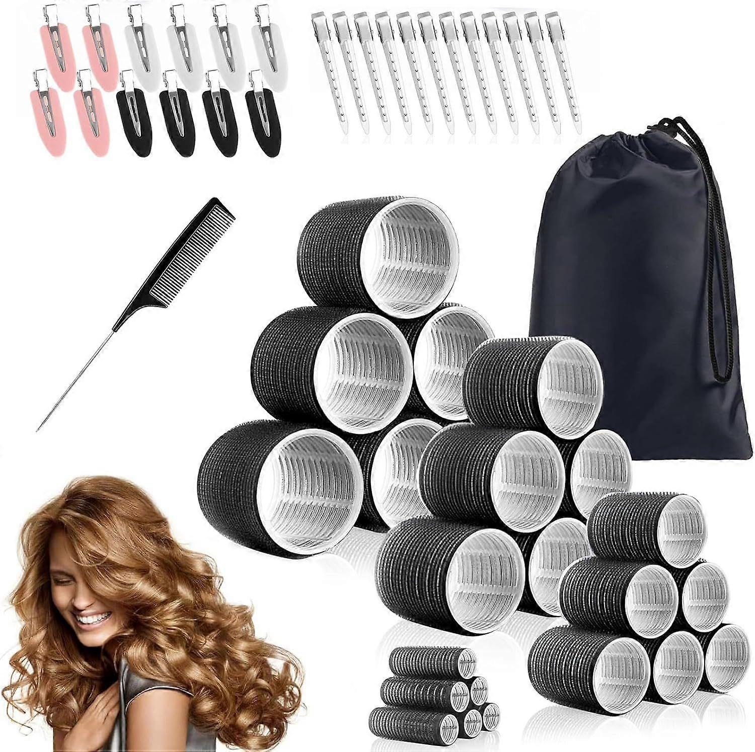 50 Pcs Hair Rollers Set with Clips, Hook & Loop Curlers 4 Sizes for Volume