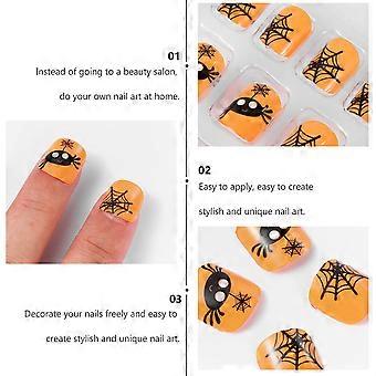 Halloween False Nails Fake Fingernails for Decoration 44Pcs Orange Set