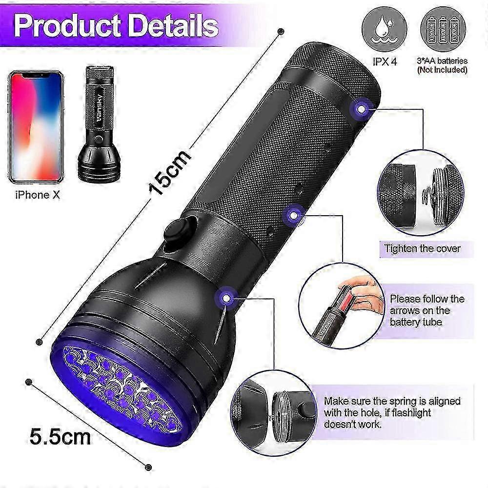 51led Violet Uv Sterilization Lamp, Fluorescent Agent Detection 395 External Flashlight