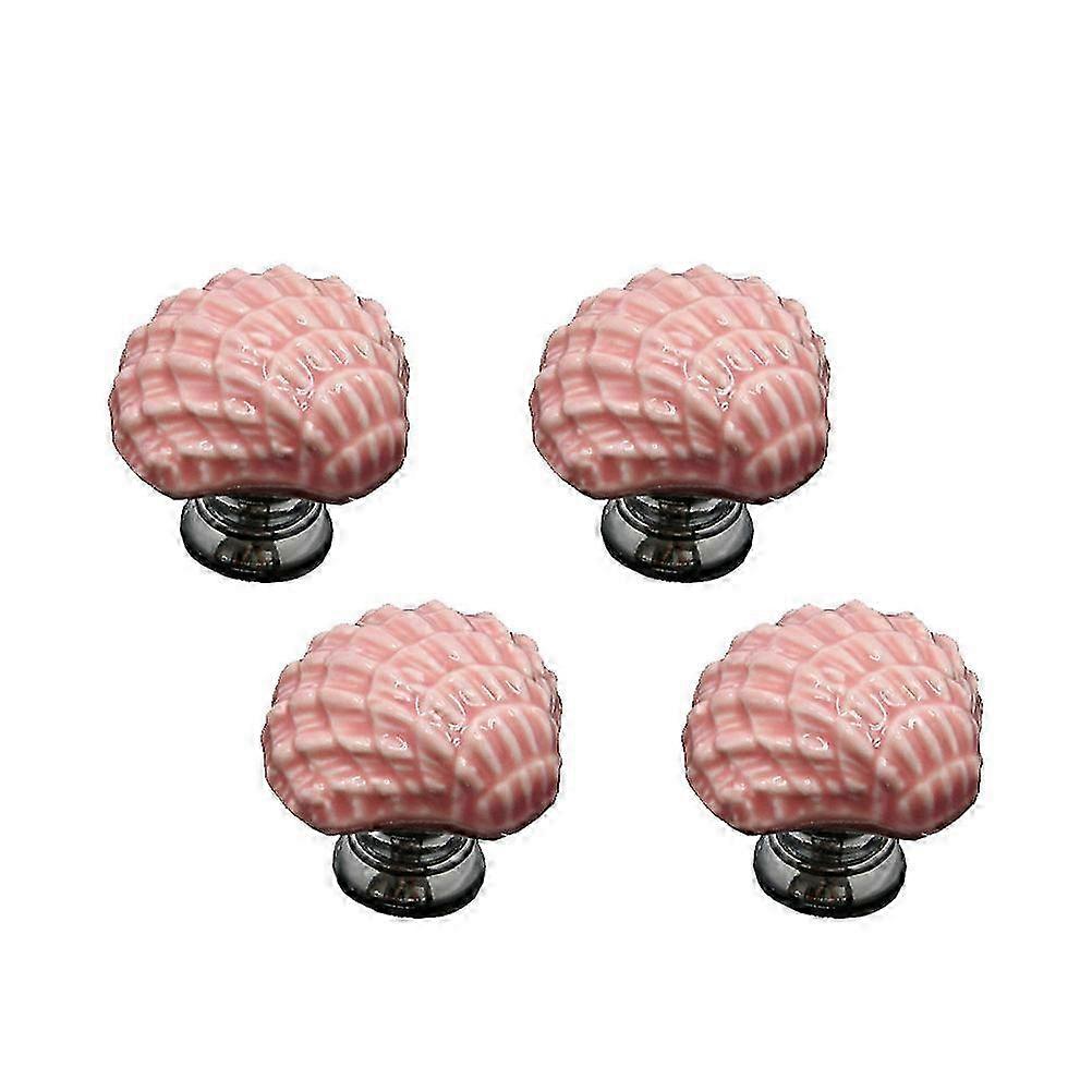 Cartoon Shell Door Knobs Ceramic compatible with Drawer Use 4Pcs Pink Pull Handles