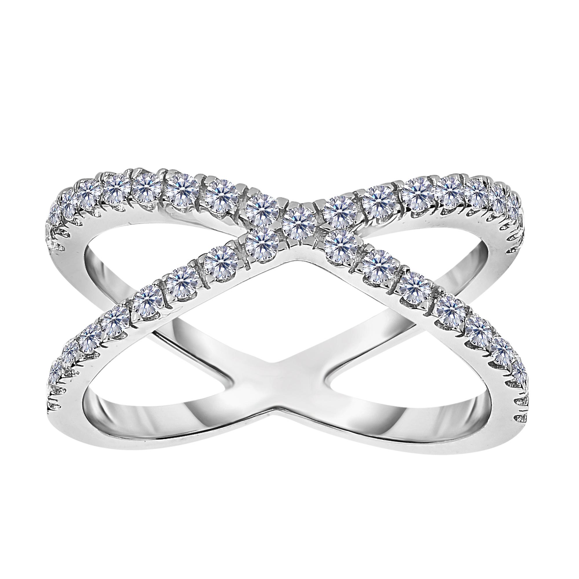 Sterling Silver With CZ Cross Over X Design Ring