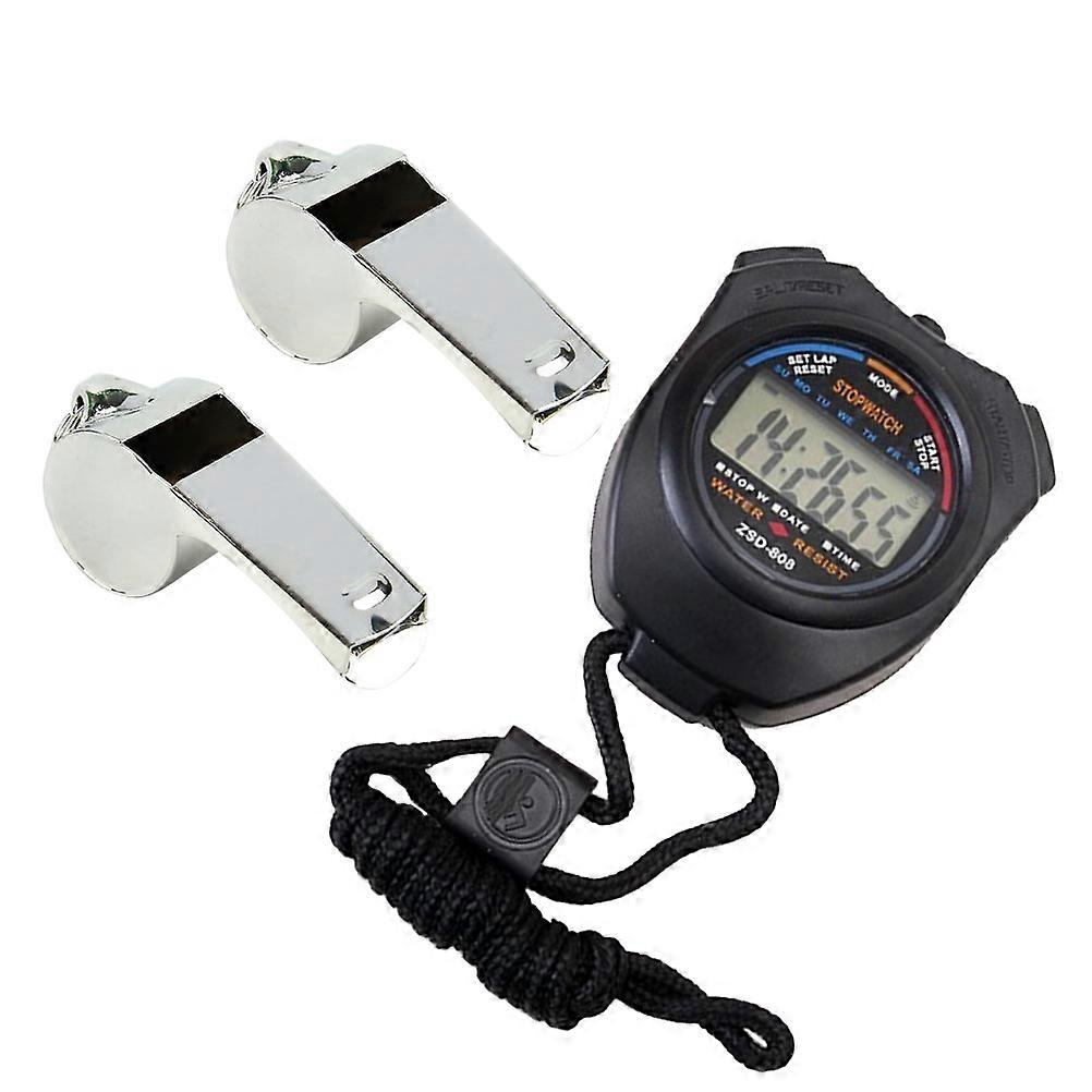 Double Channel Stopwatch with Whistles Electronic Timer for Training