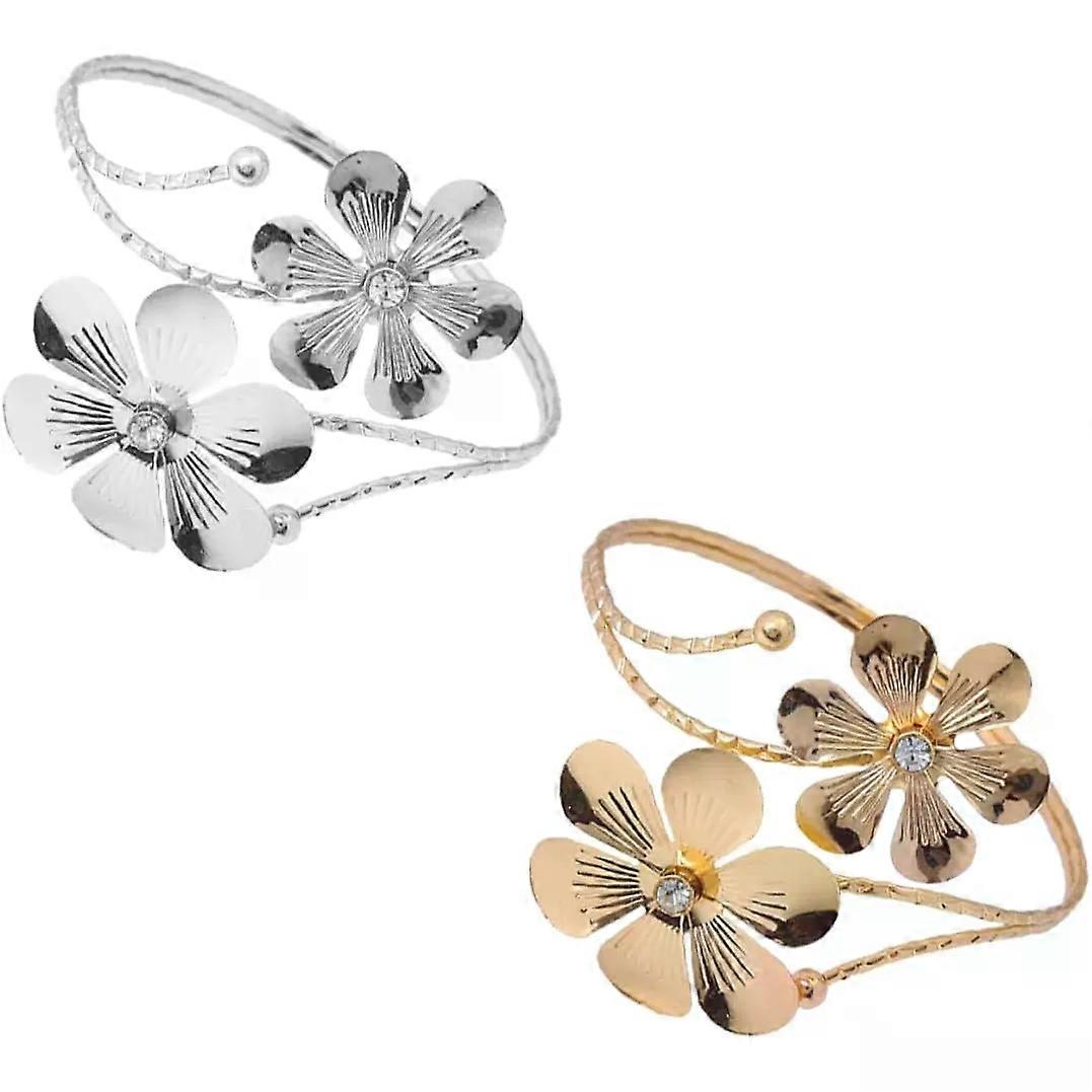 2pcs Flower Upper Arm Cuff Bangle Alloy Rhinestone