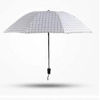 Compact Travel Umbrella Windproof 8‑Rib Foldable Design Dual Rain‑Sun Protection Plaid Pattern White