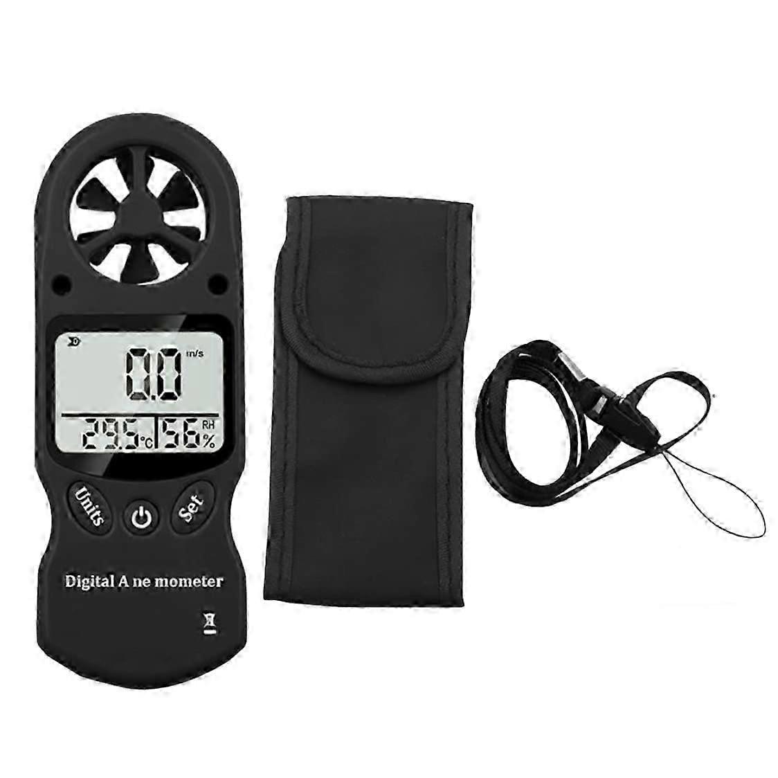 Digital Anemometer & Hygrometer, LCD Wind Speed, Temperature, Humidity Meter, Black