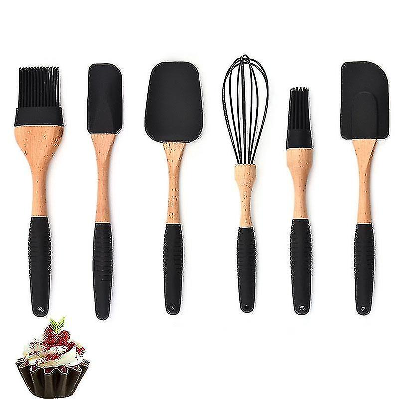 6pcs Silicone Kitchen Utensil Set W/wooden Handle Kitchenware Cooking Tool