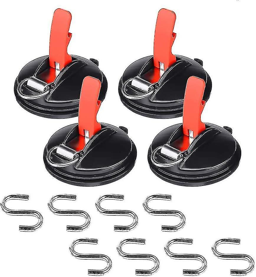 Set Of 4 Suction Cup Hooks - With 8 S-hooks - For Home, Workshop, Camping - Suitable For Connecting Blinds, Clotheslines, Etc.