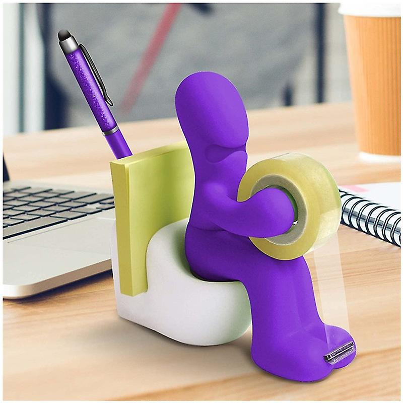 Les fournitures de bureau (couleur violette) - Distributeur de ruban adhésif amusant - Support d’accessoires de bureau amusant et cool avec rouleau de ruban adhésif, trombones, notes autocollantes et stylo