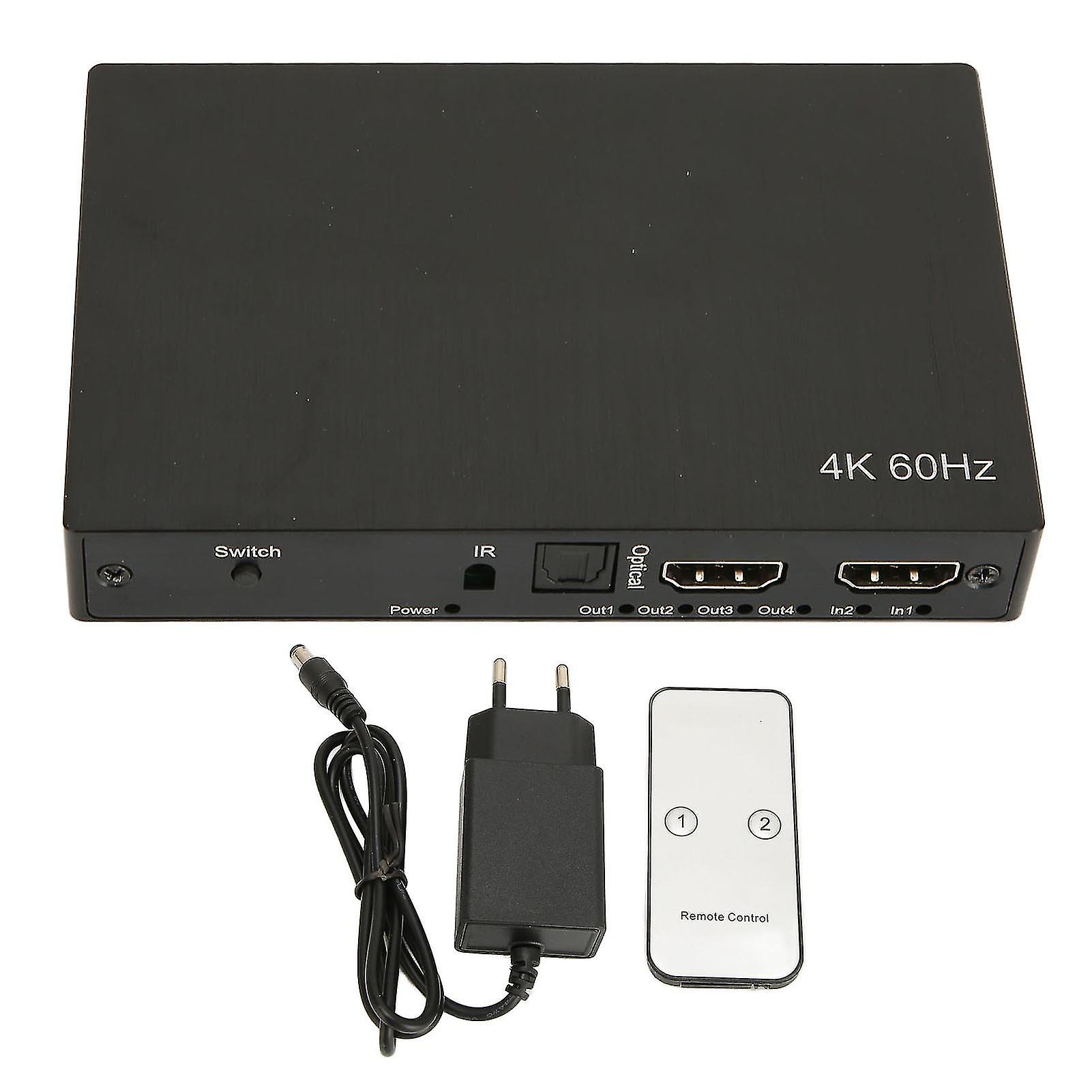 4K HD Multimedia Interface Switch Splitter | 2 In 4 Out | Remote Control | EU Plug