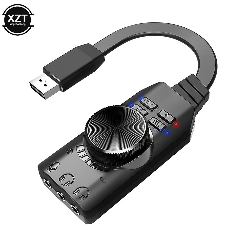 7.1channel External Usb Computer Game Sound Card For Pubg Gaming External Audio Card 3.5mm Usb Adapter Plug And Play Black