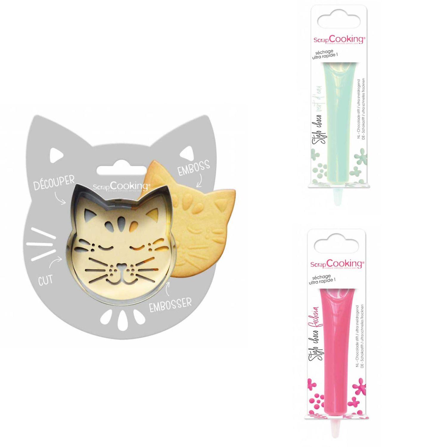 Kit de biscuits Cat Relief + 2 stylos chocolat vert d’eau et fuchsia