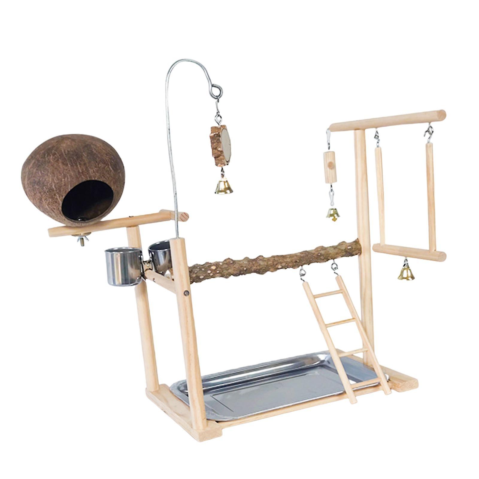 Scala in legno per parchi giochi per uccelli con tazze di alimentazione per piccioncini Conuri Parrocchetti