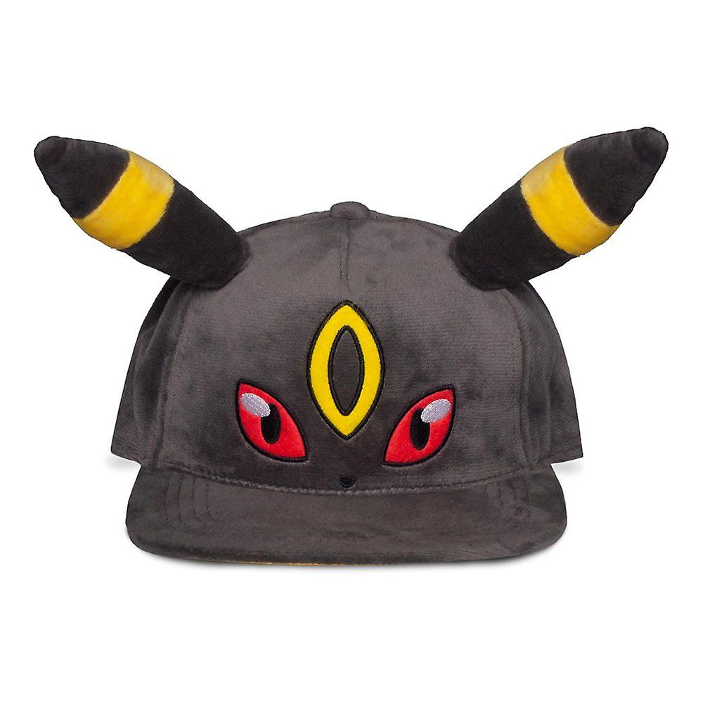 口袋妖怪 umbreon 与毛绒耳朵新奇的回弹棒球帽,灰色/黄色