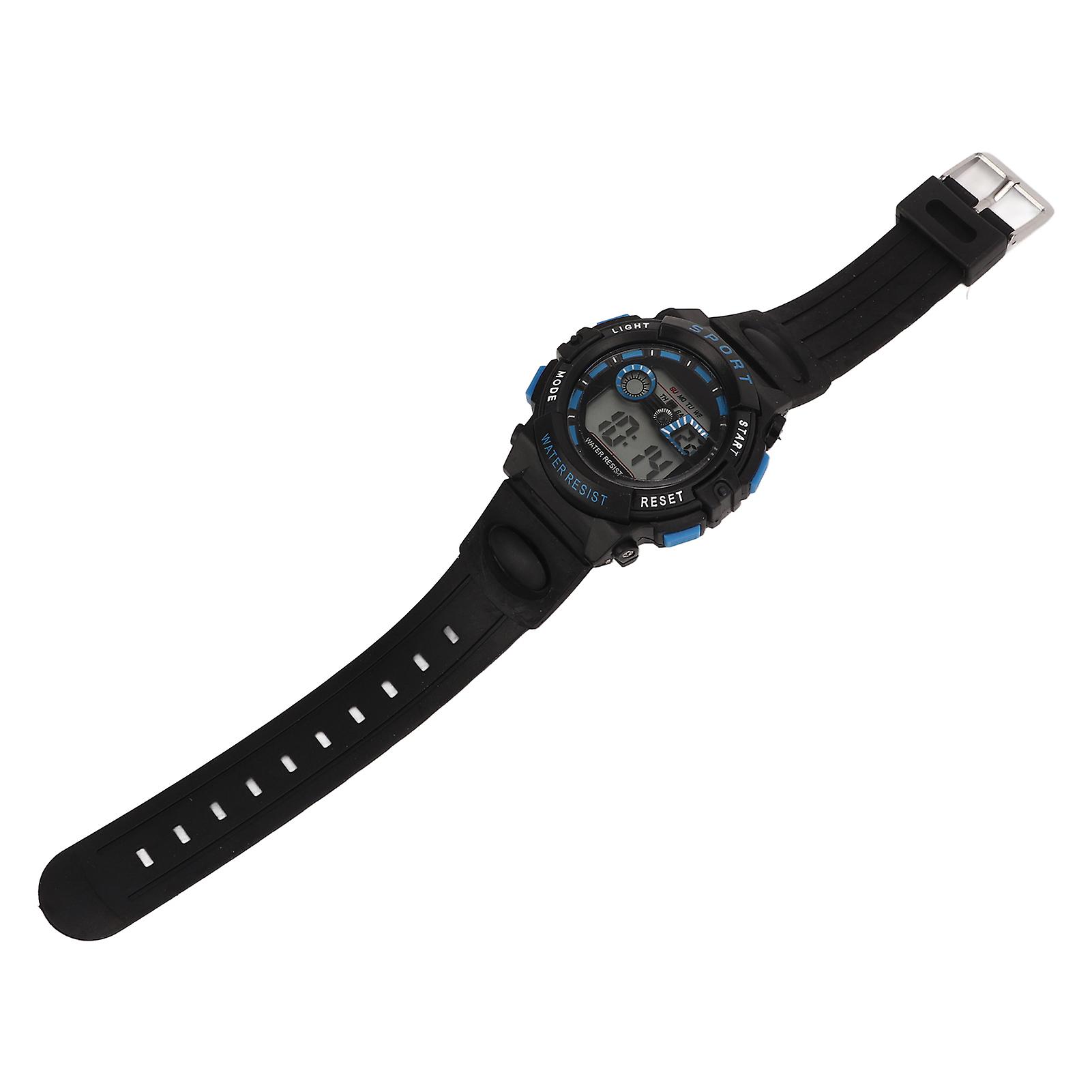 Men Electronic Watch WR50M Waterproof Multi Functional Digital Sports Watch with Luminous Light Alarm for Swimming Black with Blue 