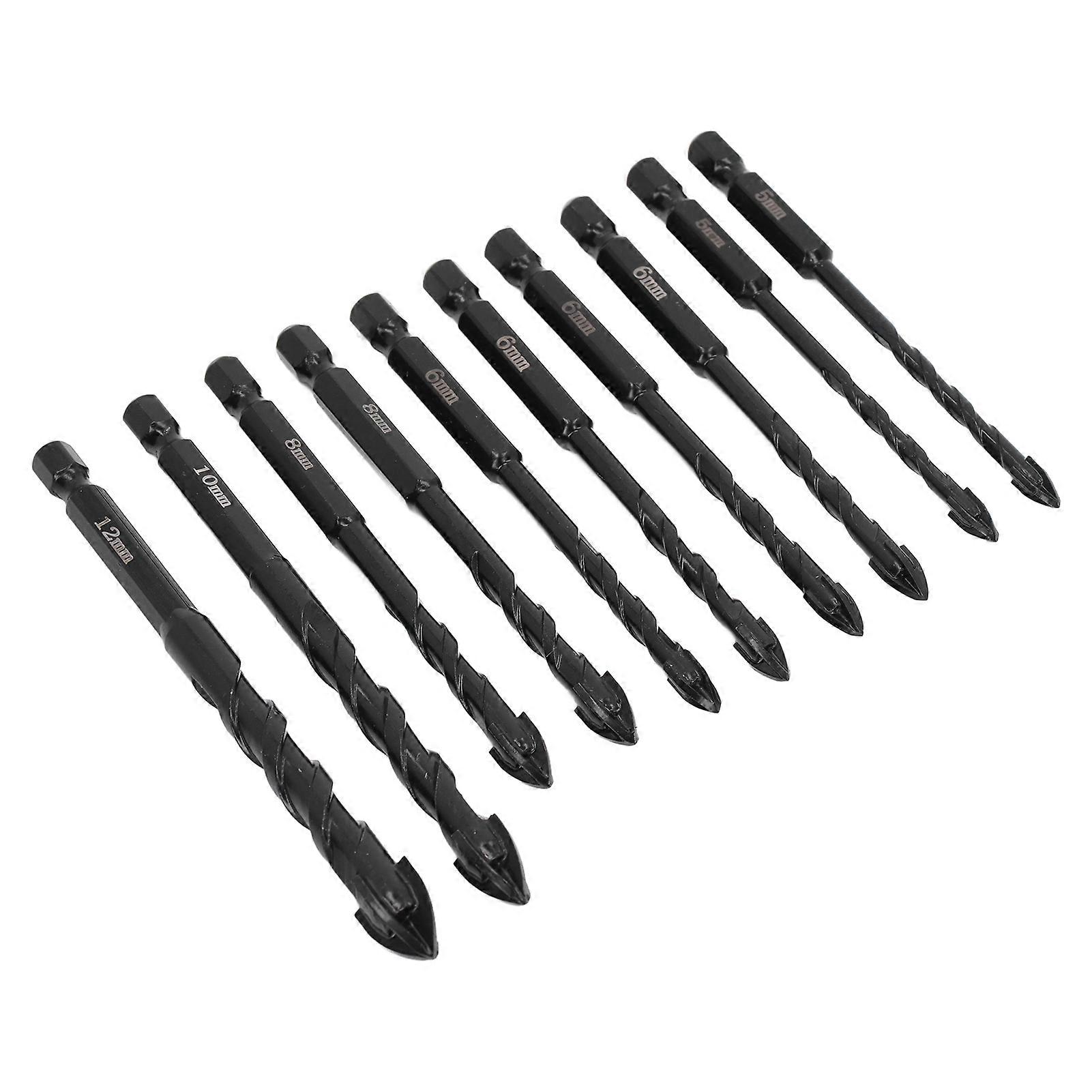 10PCS Cross Screw Drill Bit 3 Flute Cemented Carbide Masonry Twist Bits with Hex Shank