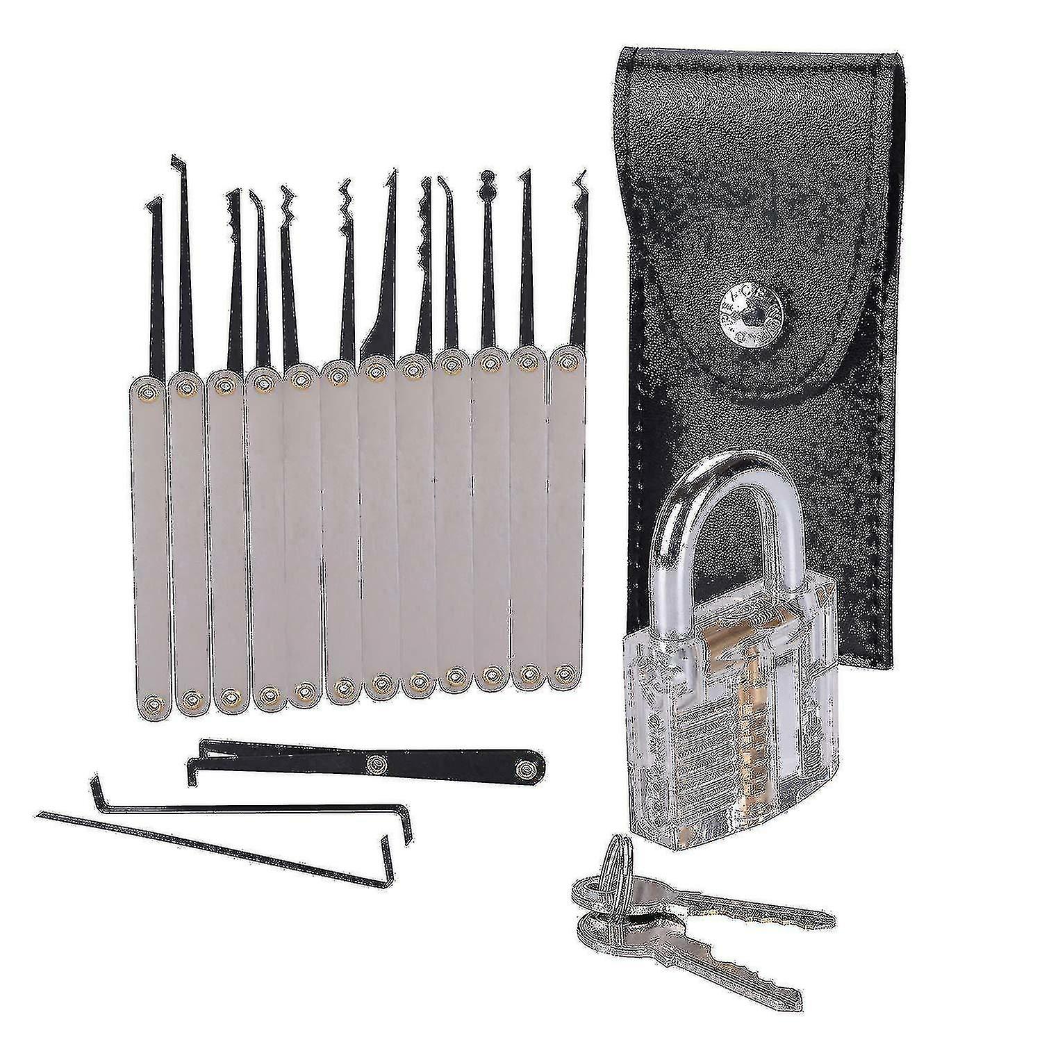 15pcs Lock Padlock Picking Kit Tools Transparent Key Extractor Lock Pick Set