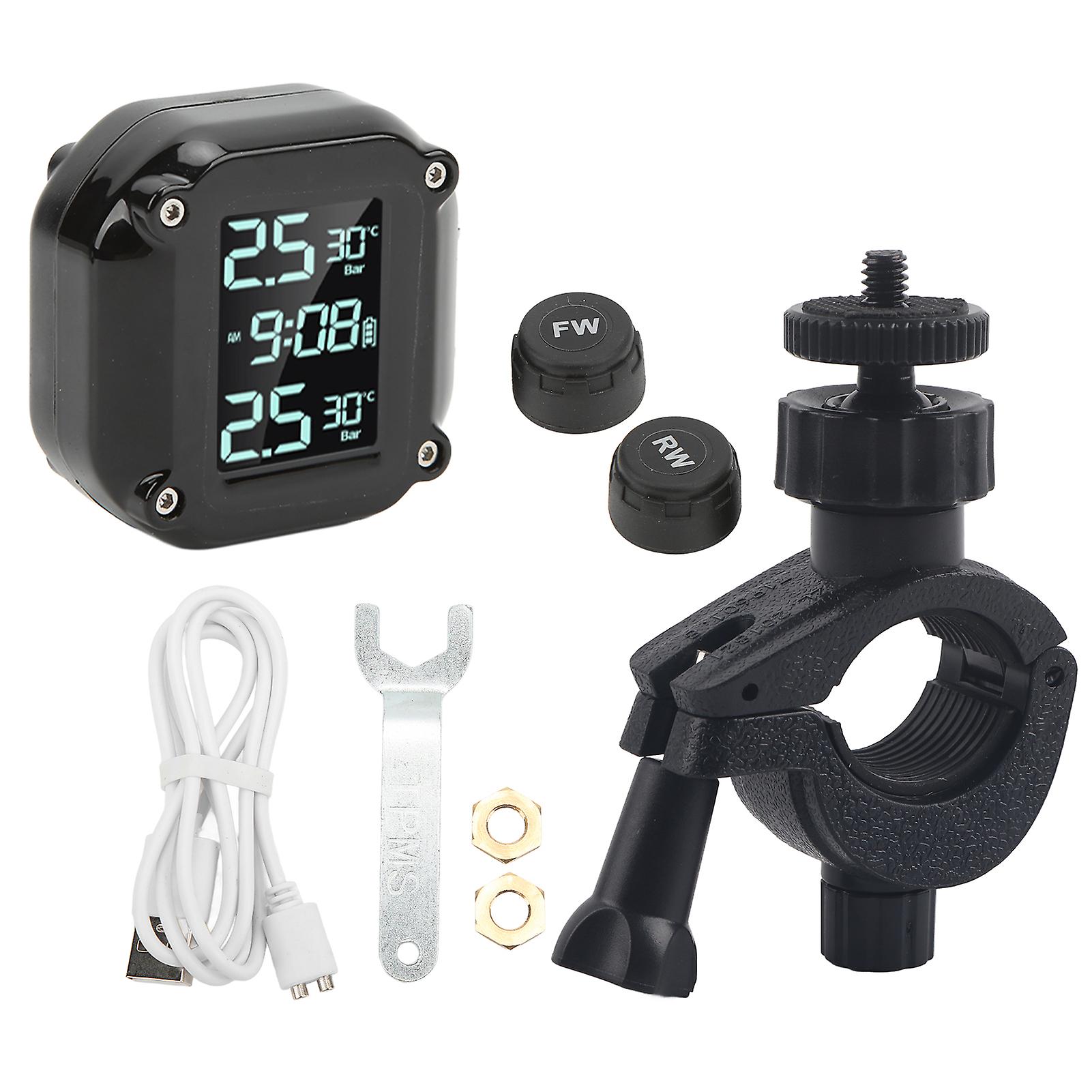 Motorcycle Tire Pressure Monitoring System with 2 Sensors, USB Charging, LCD Display, IP67 Waterproof TPMS for Safe Driving
