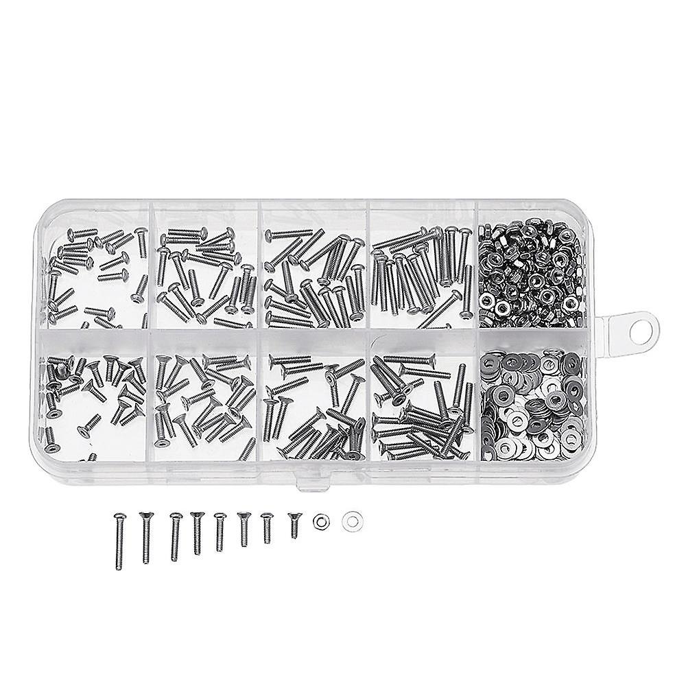 480Pcs M2 Hex Socket Button&flat Head Screw 304 Stainless Steel Bolt Nut Assortment