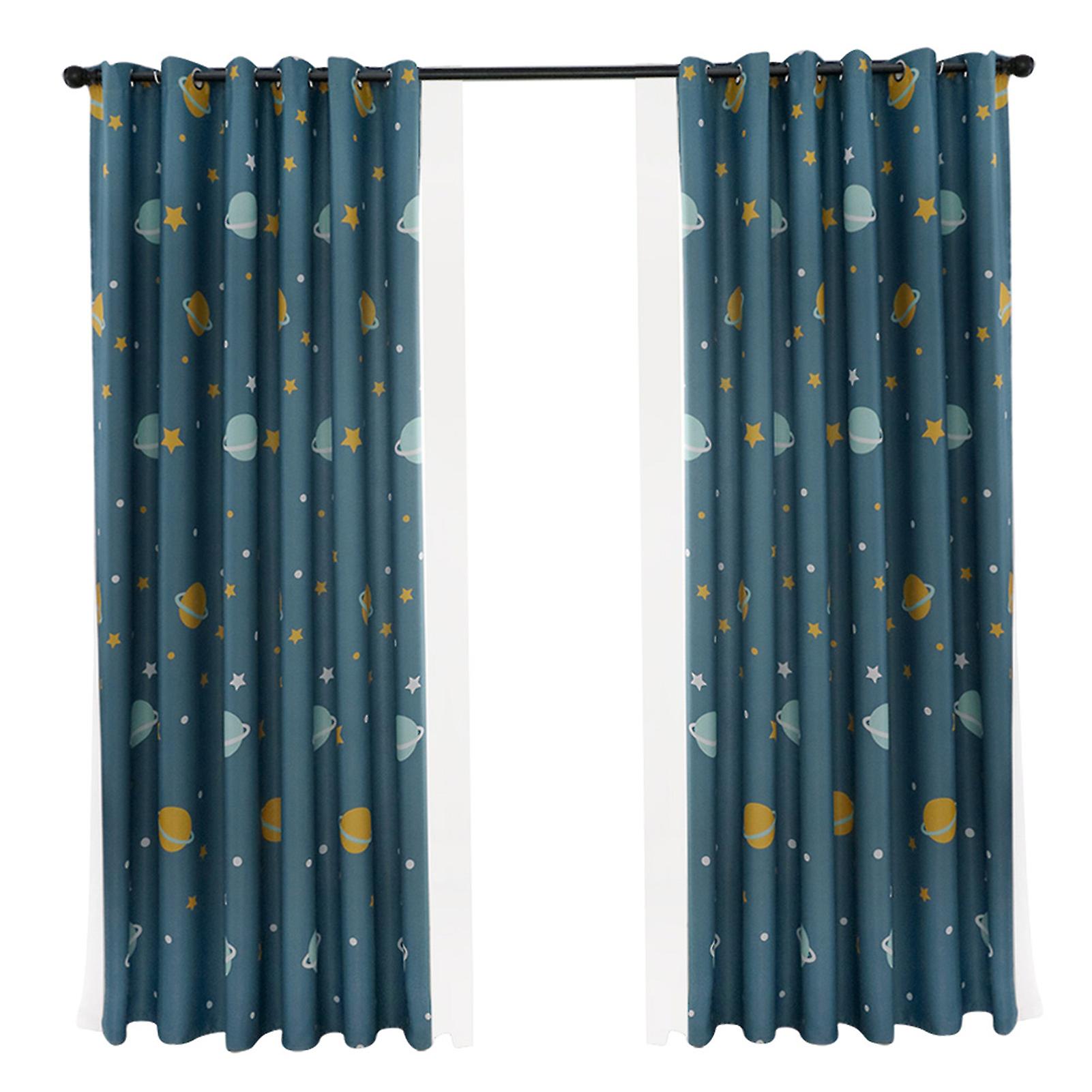 Tecknad Blå Planeter Polyester Gardiner Ljustät Gardin Sovrum Vardagsrum (2st)