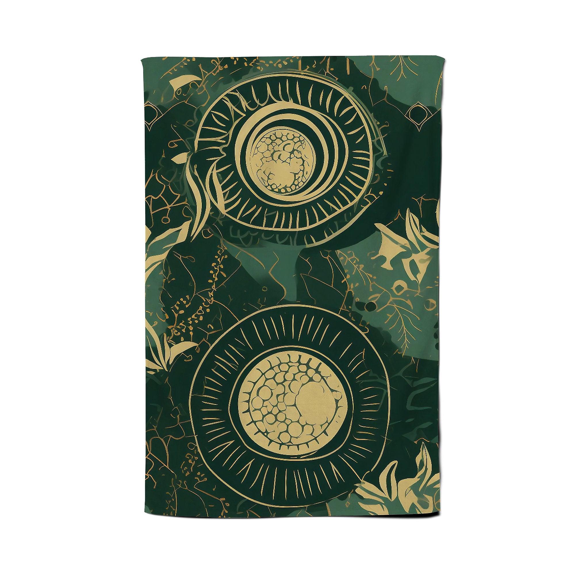 Abstract Green Gold Moon Pattern Tea Towel