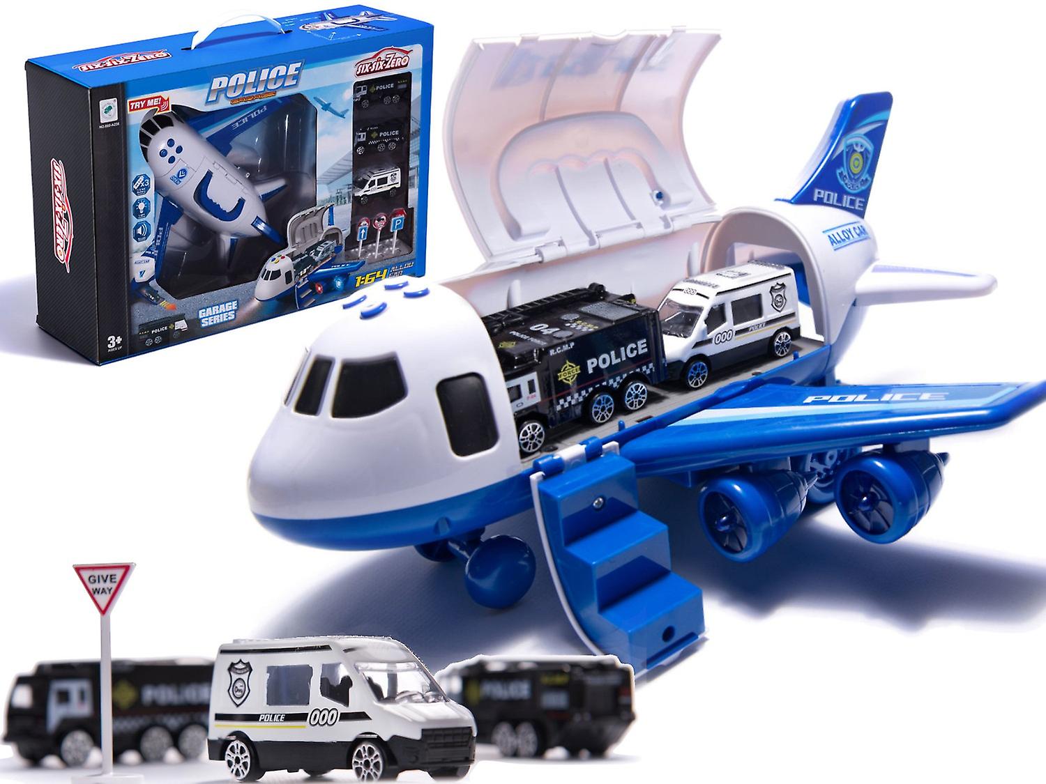 Transportflygplan + 3 polisbilar