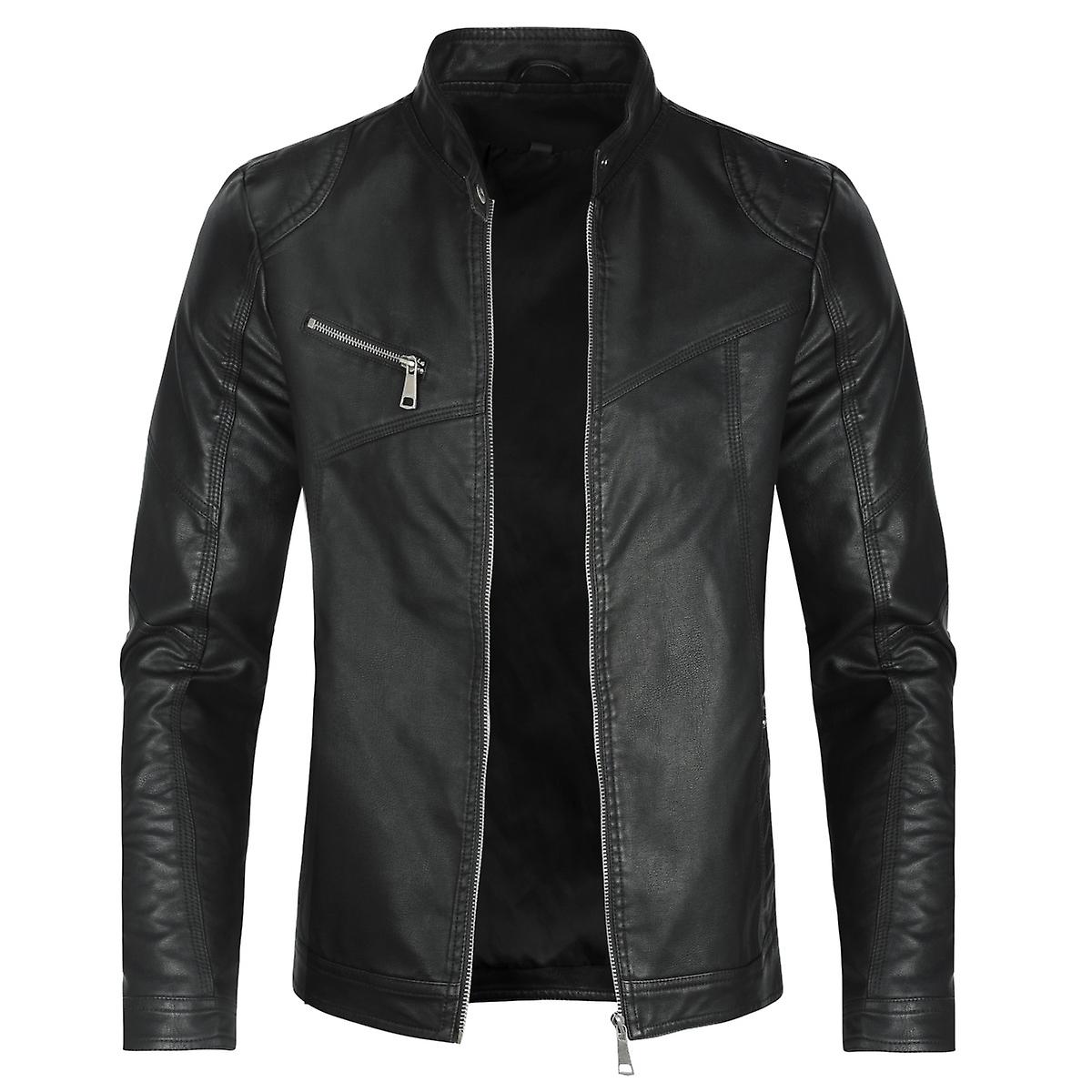 Cloudstyle Men's Classic Solid Color Stand Collar Pu Leather Jacket