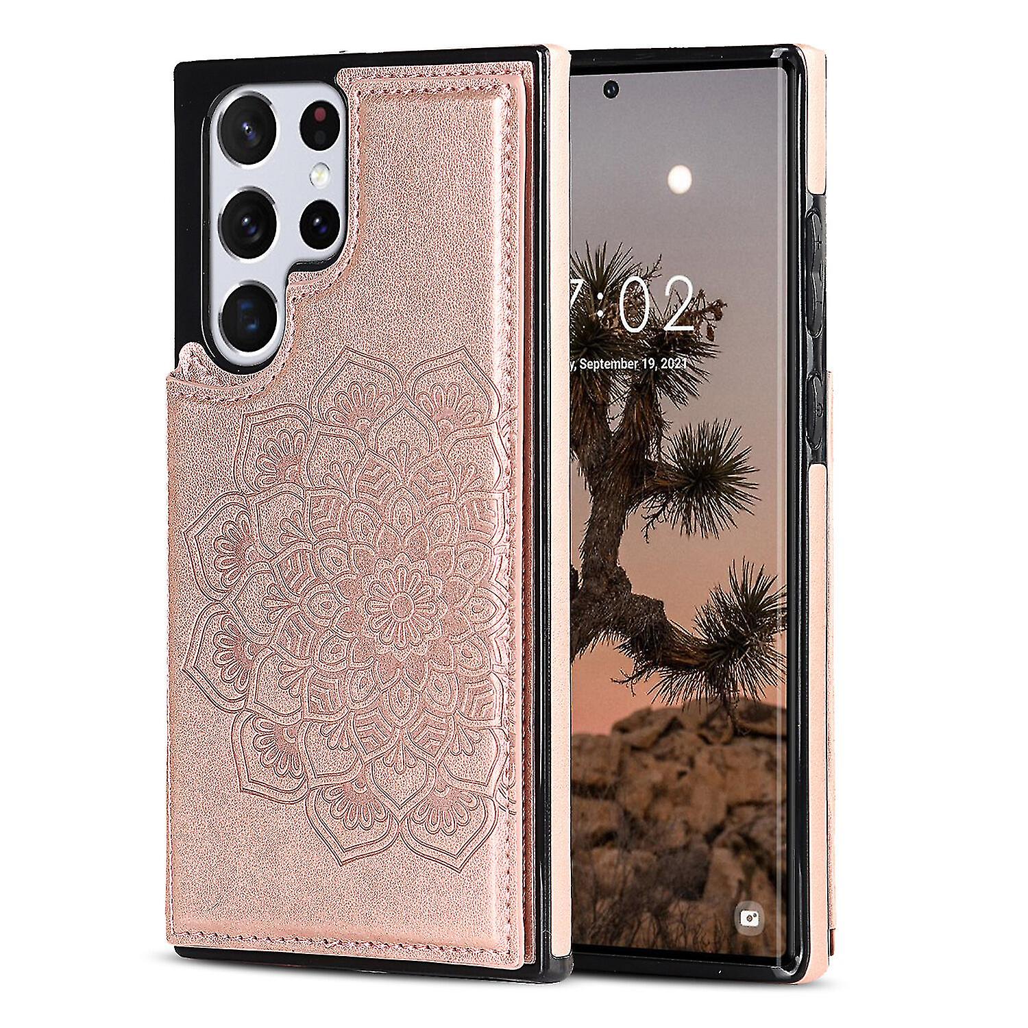  Elegant Flower Pattern Case For Samsung S23 Ultra With Card Slots, Pu Leather Material, Double Buttons, Wallet Function, Stand Function