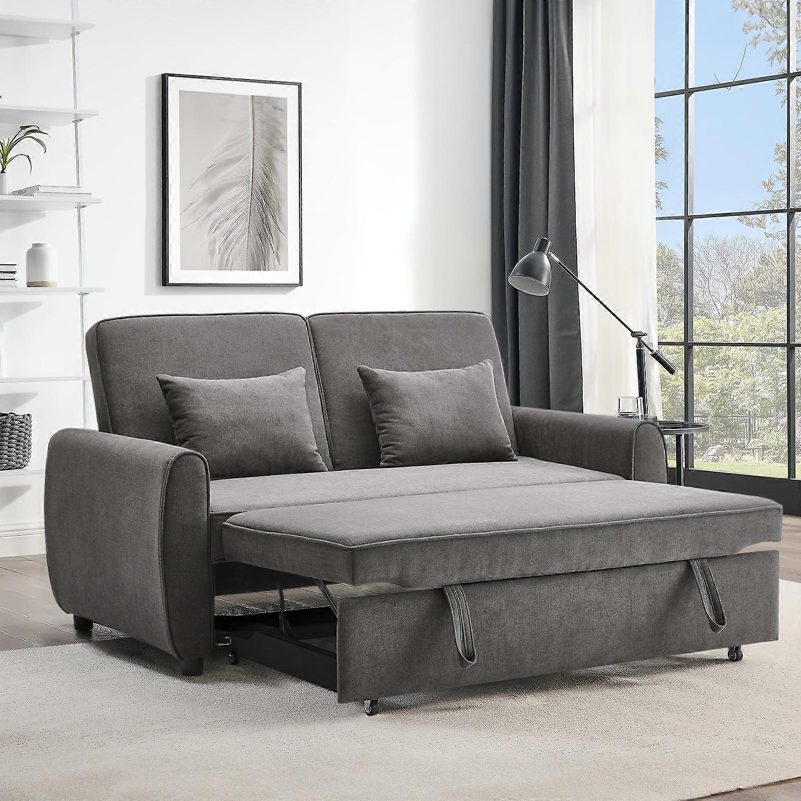 Grey Convertible Sofa Bed with 2 Pillows 164cmW