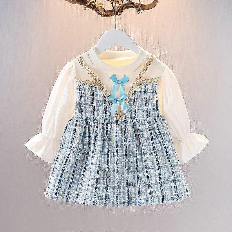 幼児の赤ちゃんの女の子のドレス服秋の春の長袖花柄プリントフェイクツーピースドレスプリンセスドレス幼児パーティードレス