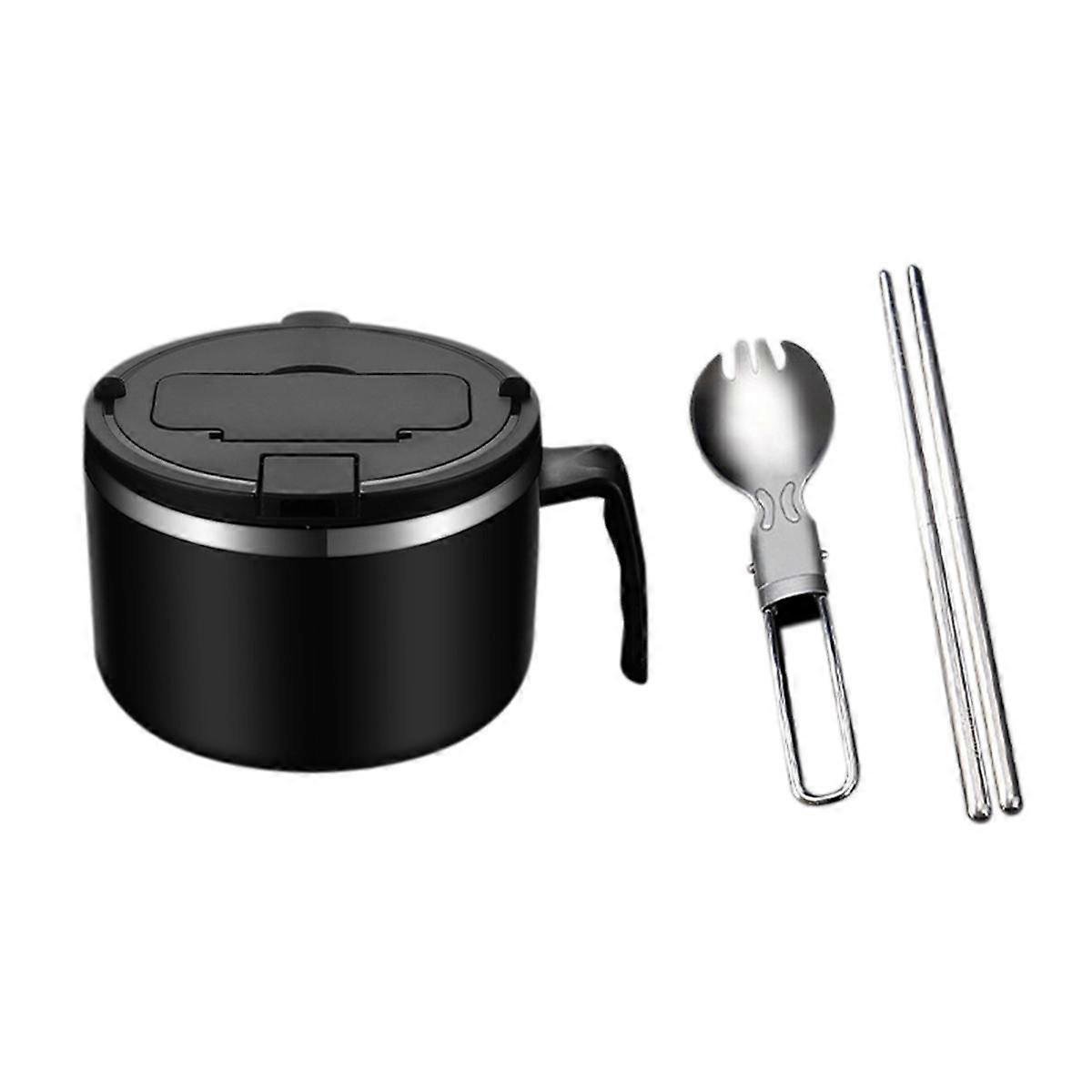 1200ml Noodle Bowl with Lid, Stainless Steel Instant Noodle Bowl, Rapid Ramen Bowl with Filterable Lid Black