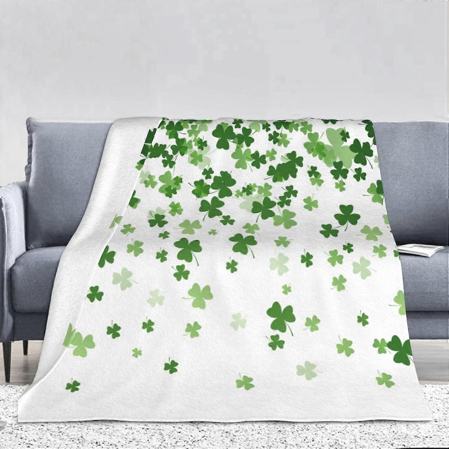 St. Patrick's Day Blanket St. Patrick's Day Gifts Green Clover Lightweight Cozy Soft Flannel Bed Blanket for Living Room Couch Sofa 50" x 60" for Kids