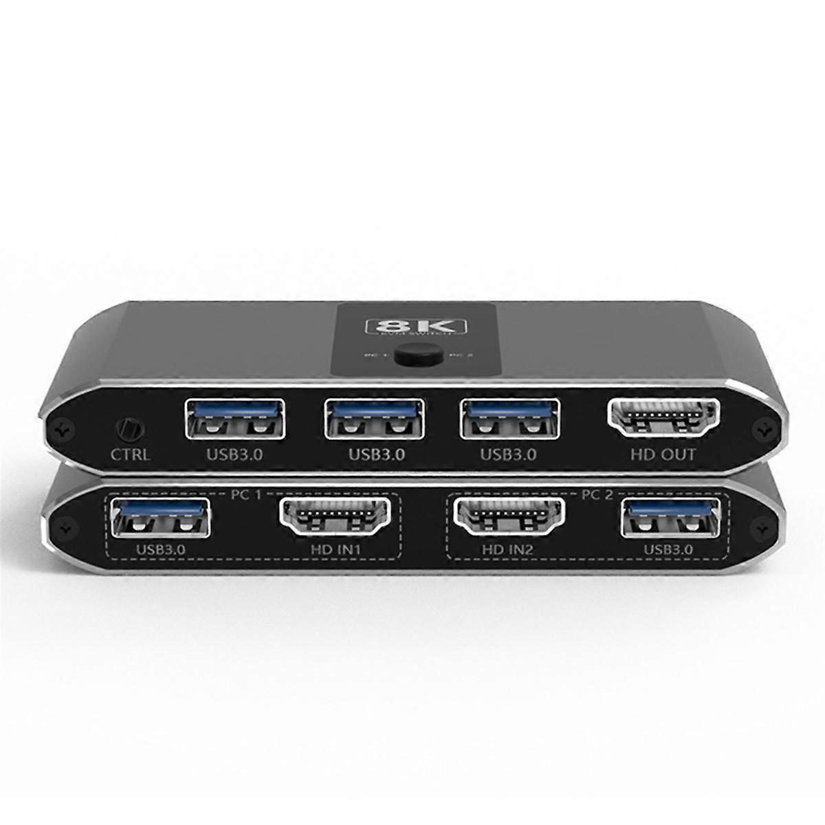 KVM Switch 8K Ultra-Clear Screen Switch 2-in and 1-Out -Compatible Switch 4K120Hz Line Control Switch HD