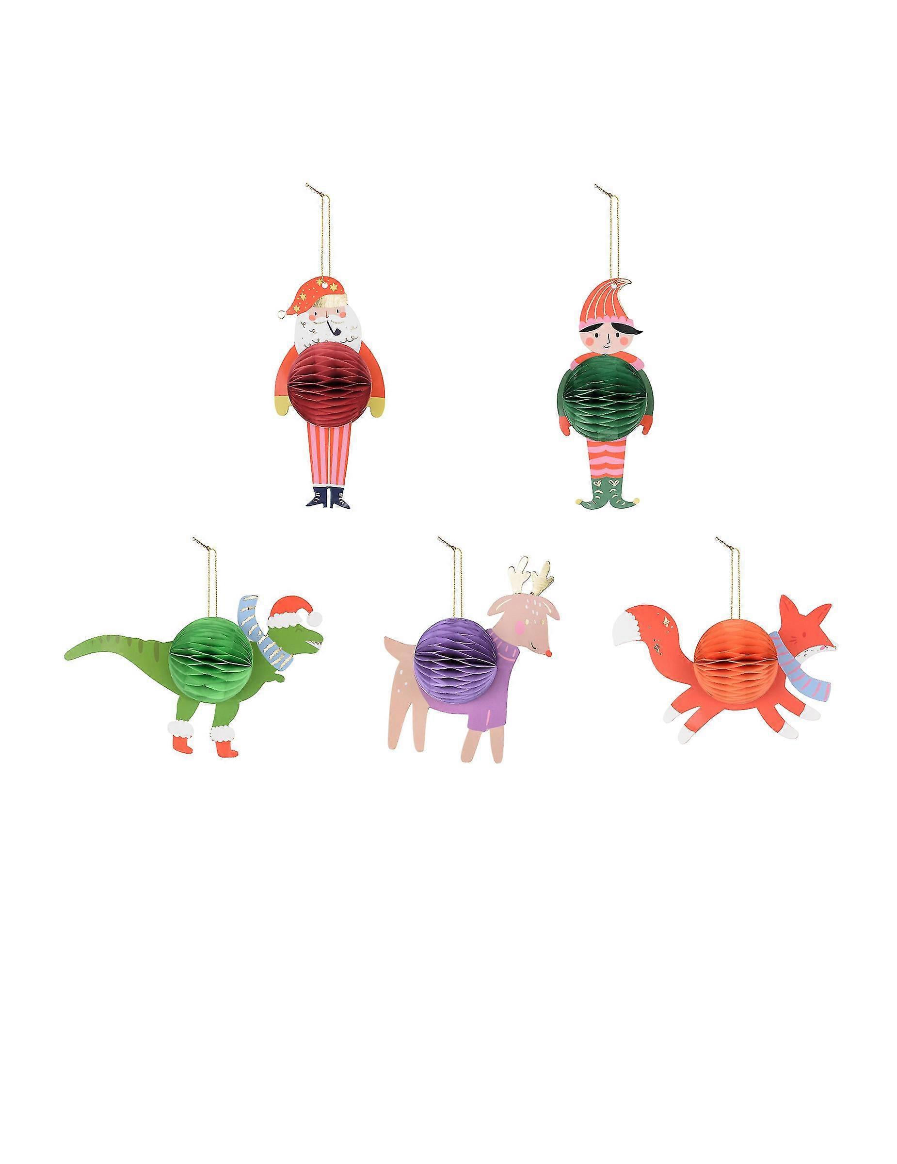 5 Christmas tree decorations paper characters