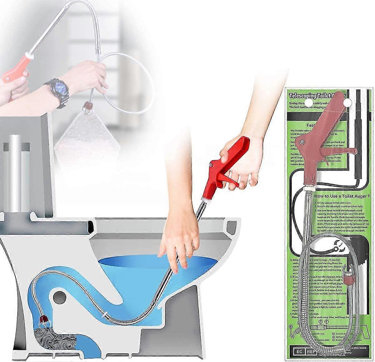 1.3m Ferret Toilet Drain Unclog, Hand Crank Unclog With Eagle Claw