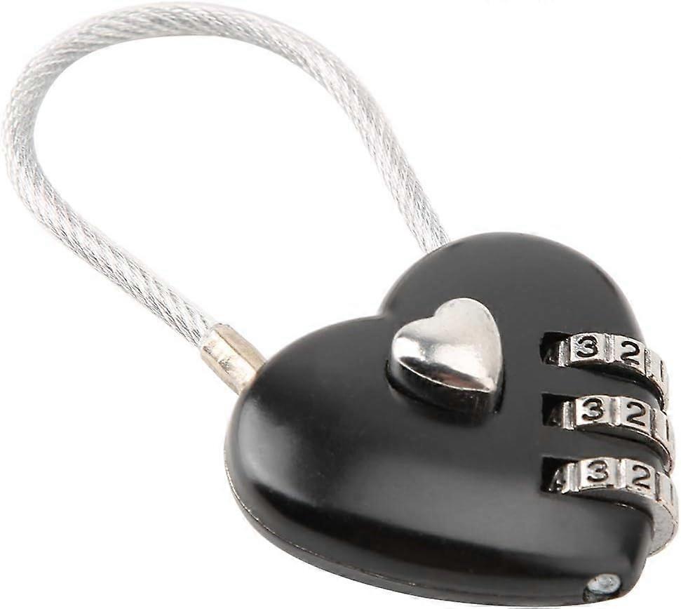 Couple Padlock, Heart Shaped 3 Digit Combination Security Padlock (Black)