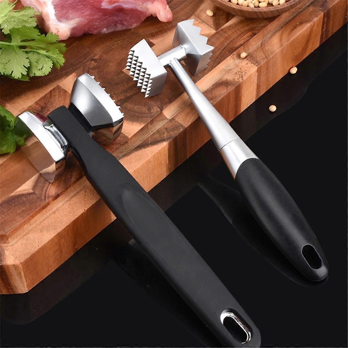 2-Piece Stainless Steel Double-Sided Meat Hammer Tenderizer Comfort Handle for Steak, Beef and Chicken