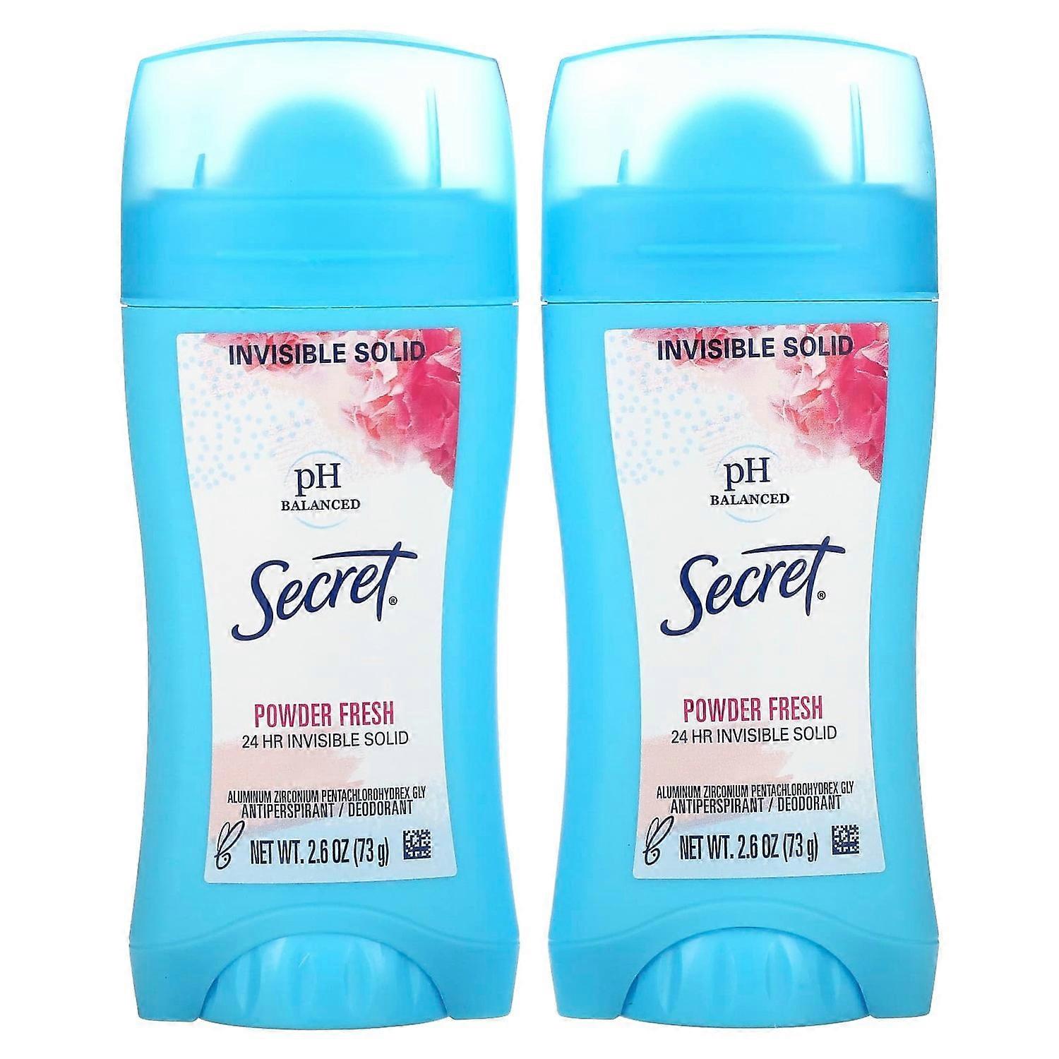 シークレット、pHバランス制汗剤/デオドラント、目に見えない固体、パウダーフレッシュ、ツインパック、2.6オンス(73 g
