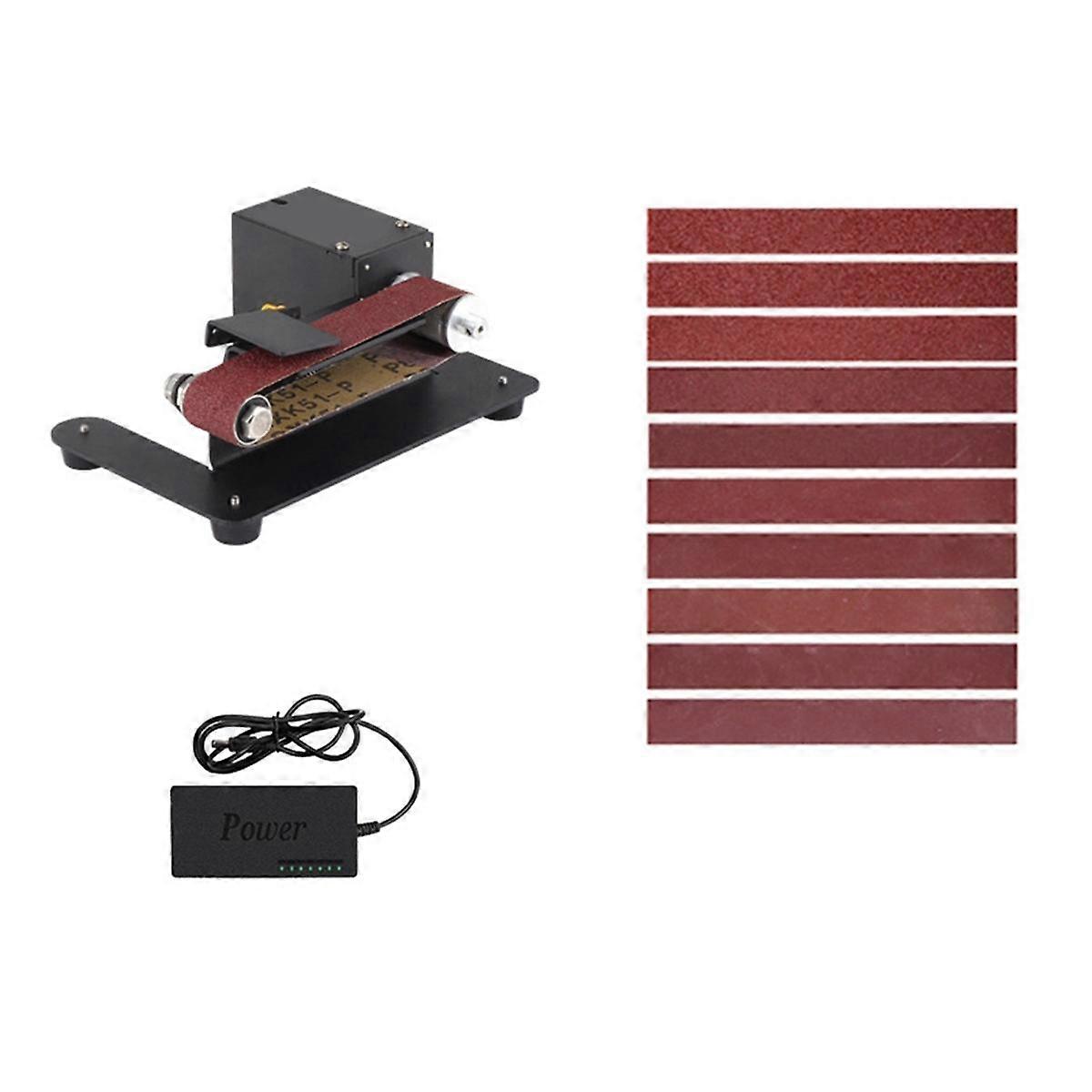 EU Plug, Mini Belt Sander Electric Bench Sanding Polisher Machine Adjustable Small Grinder for DIY Woodworking Sharpener
