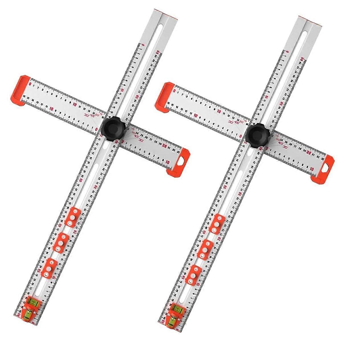 2pcs 2-In-1 Drilling Positioning Ruler, Square Ruler Woodworking Ruler,Cabinet Hardware Jig,Multi A