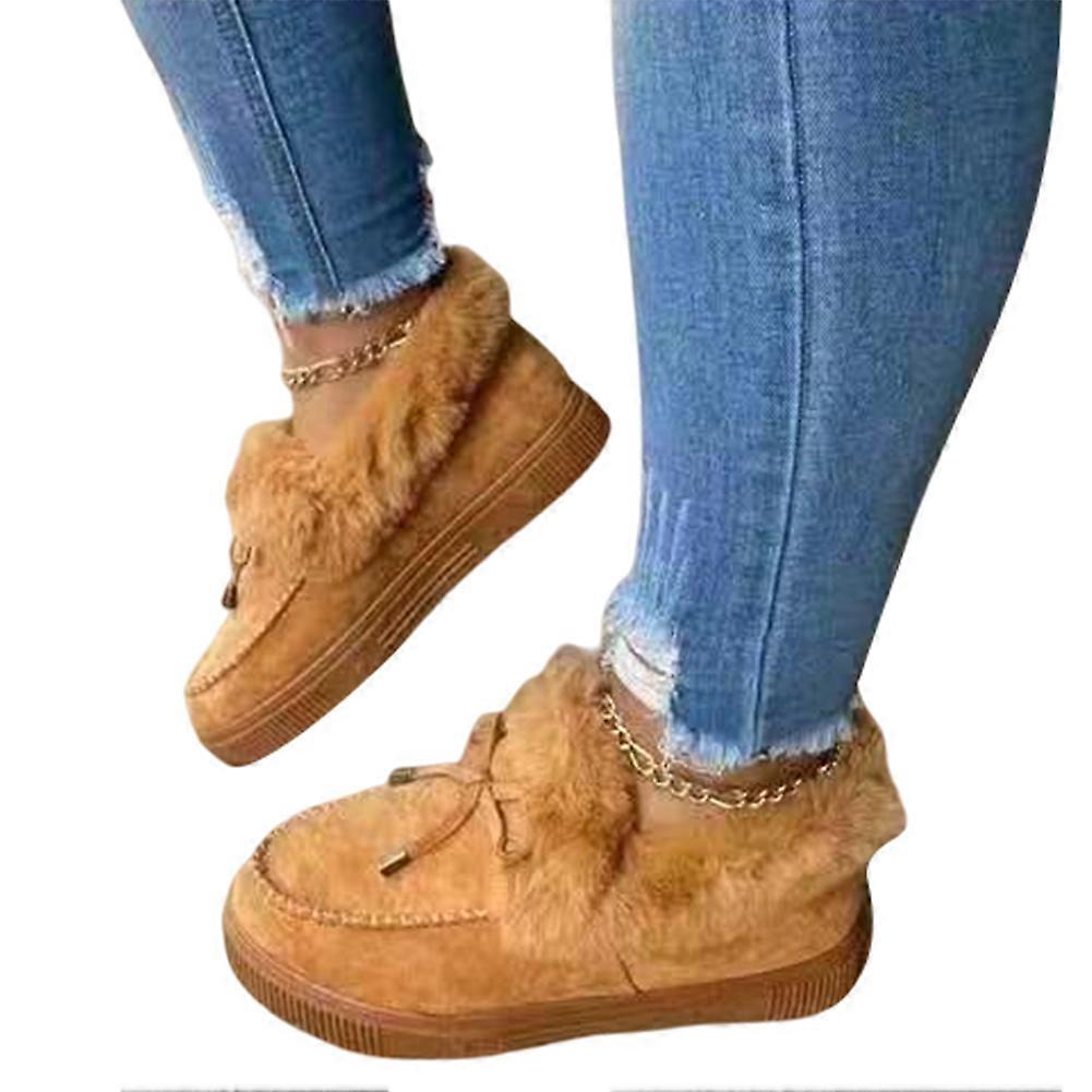 Women's Warm Flat Shoes Plush Lined Ankle Snow Boots Round Toe Warming Cotton Shoes