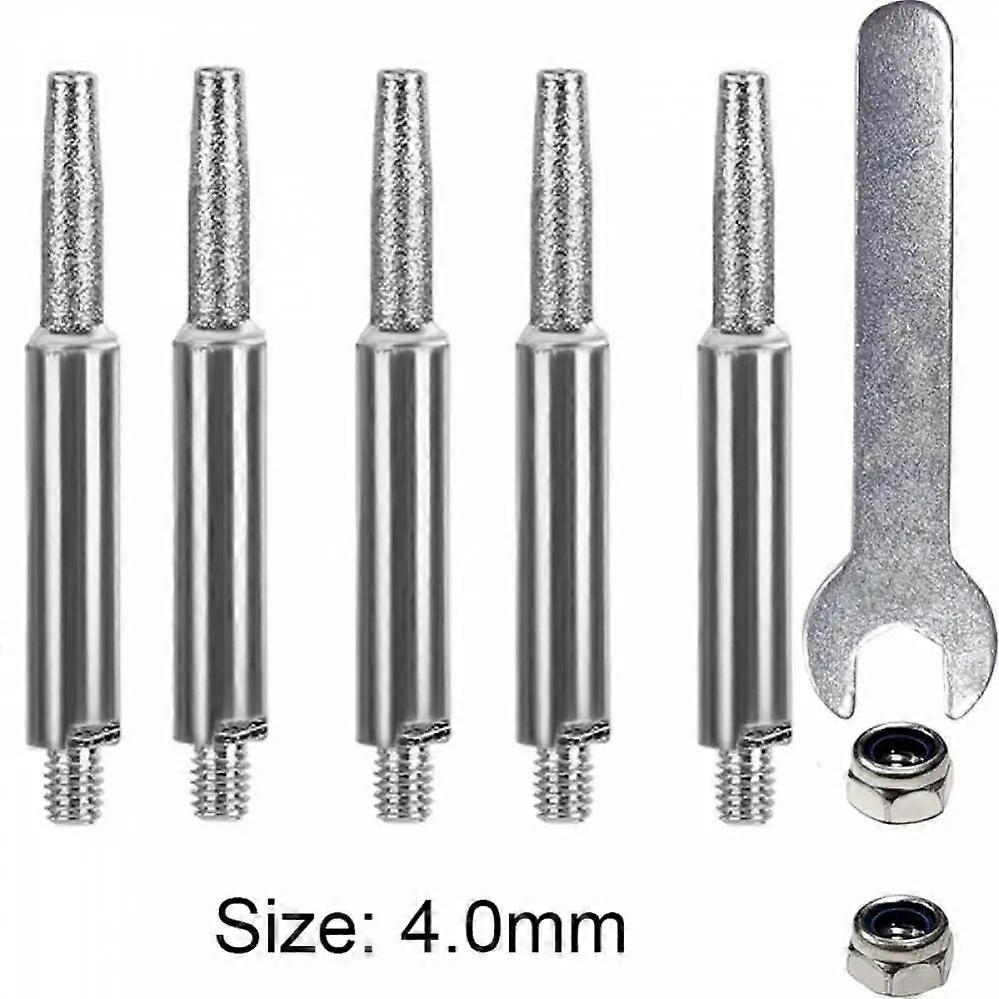 5pcs Chainsaw Sharpening Bits High Hardness Chainsaw Grinding Stones for Chain Saw with Wrench Nuts Chainsaw Sharpener Burr 4.0mm