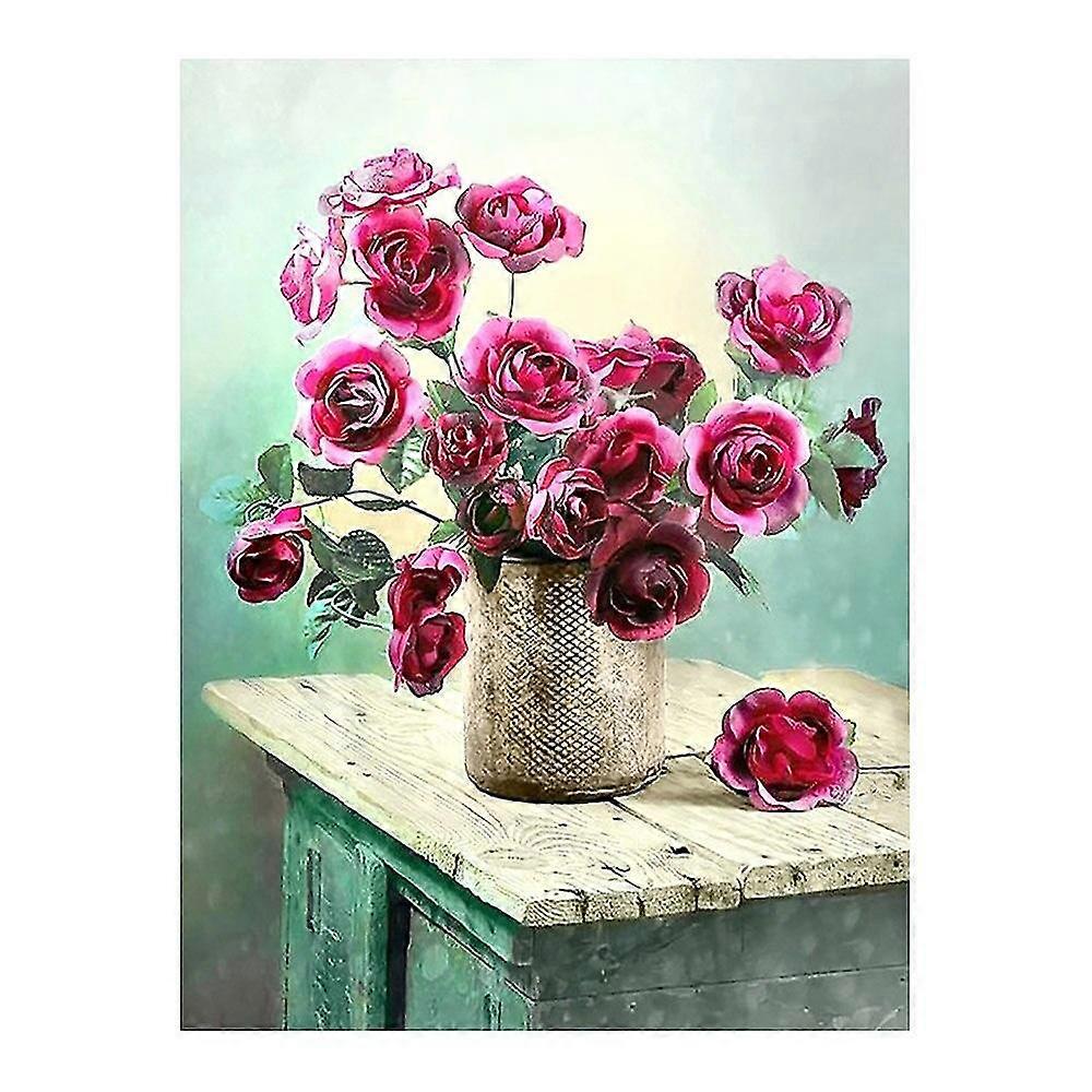 Red Rose Flower Desktop Still Life Diamond Painting Round Full Drill Floral Nouveaute Diy Mosaic Embroidery 5d Cross Stitch Gift