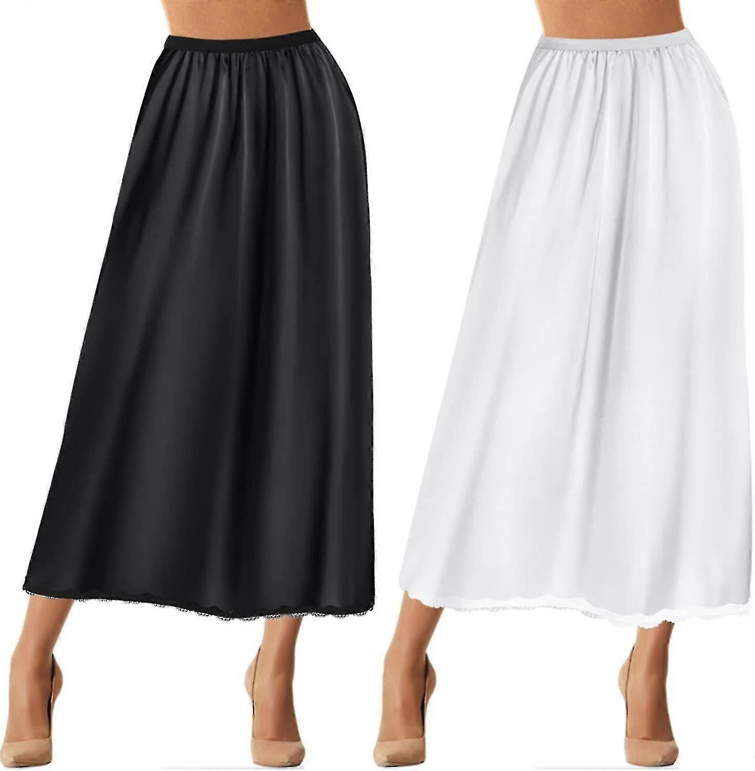 2 قطعة نصف زلة الدانتيل تنورة تحتية طويلة المرأة الساتان نصف زلة نصف زلات لتحت فساتين زلة