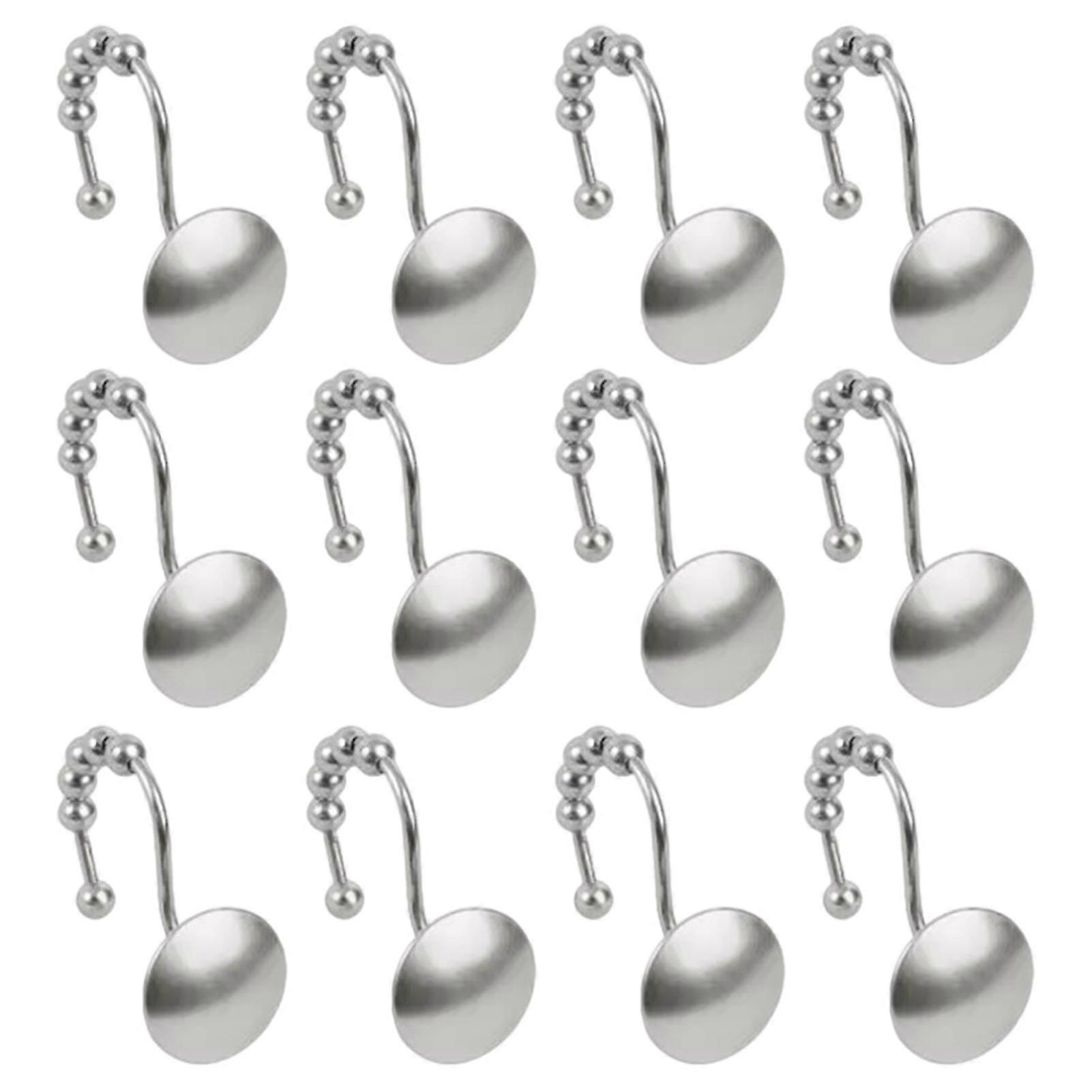 12pcs For Bathroom Rod Rings With Glide Rollers Durable Shower Curtain Hooks