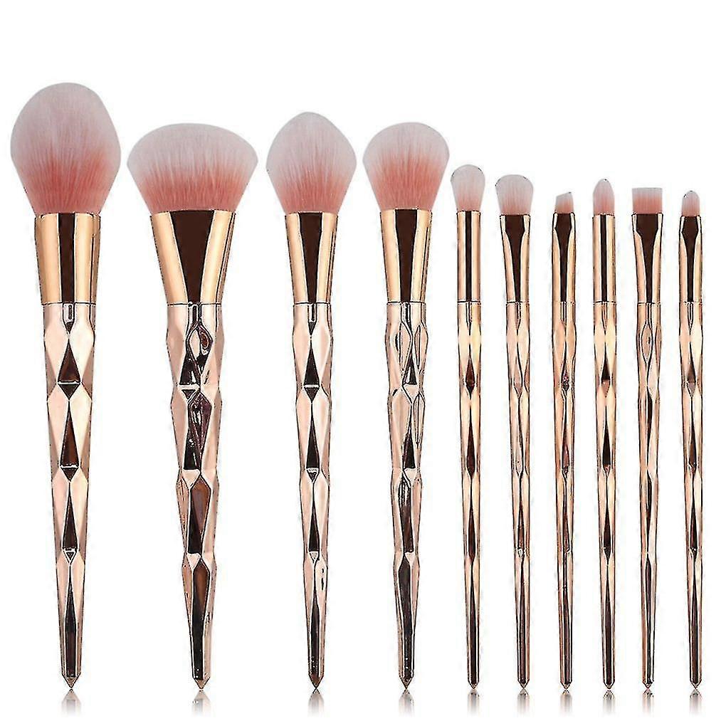 10 Pack Shiny Gold Diamond Makeup Brush Set Professional Foundation