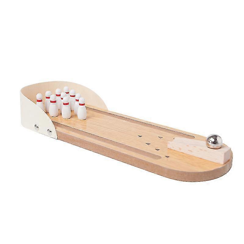 Mini Bowling Board Game Wooden Children's Educational Innovation Toy Solid Wood Parent-child Fun Game(1pcs,brown)