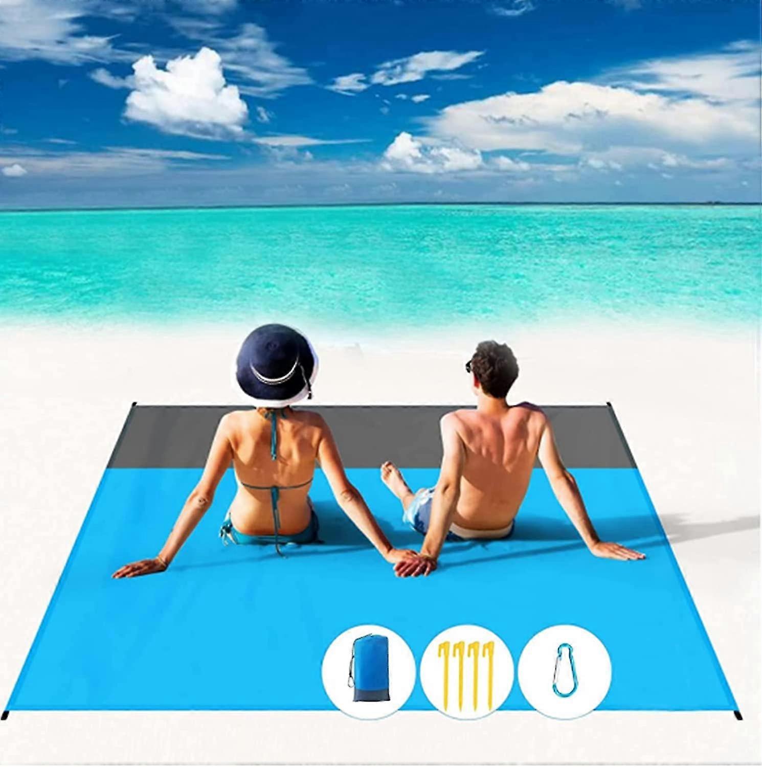 Beach Blanket,beach Blanket Waterproof Sandproof, 79''83'' 4-7 Adults Oversized Lightweight Waterproof Sandproof,picnic Blanket With 4 Stakes, Beach A