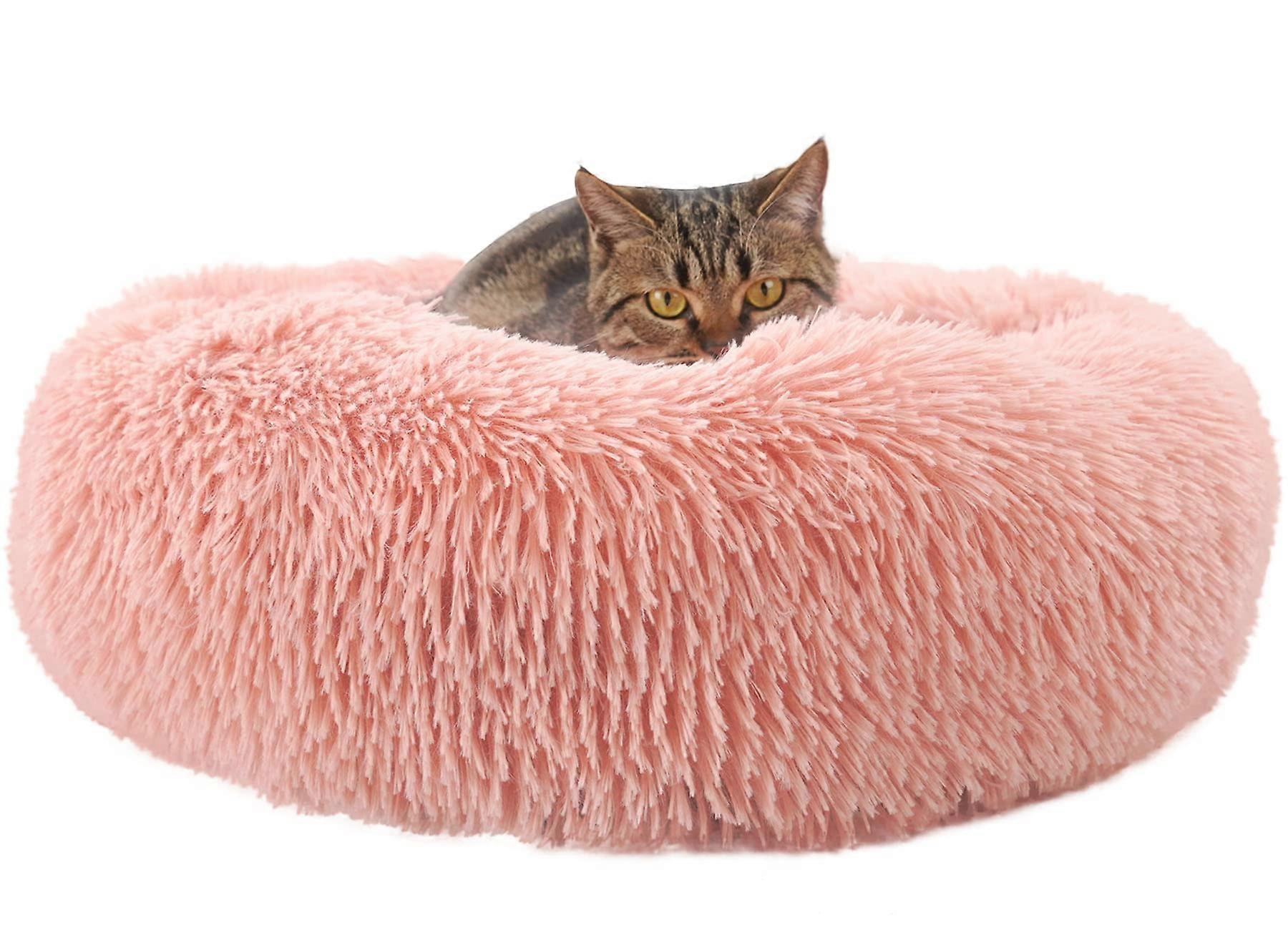 Plush Donut Dog Bed, Calming Round Dog Cat Bed Soft and Fluffy Cuddler Pet Cushion Self-Warming Puppy Beds Machine Washable, XL,pink