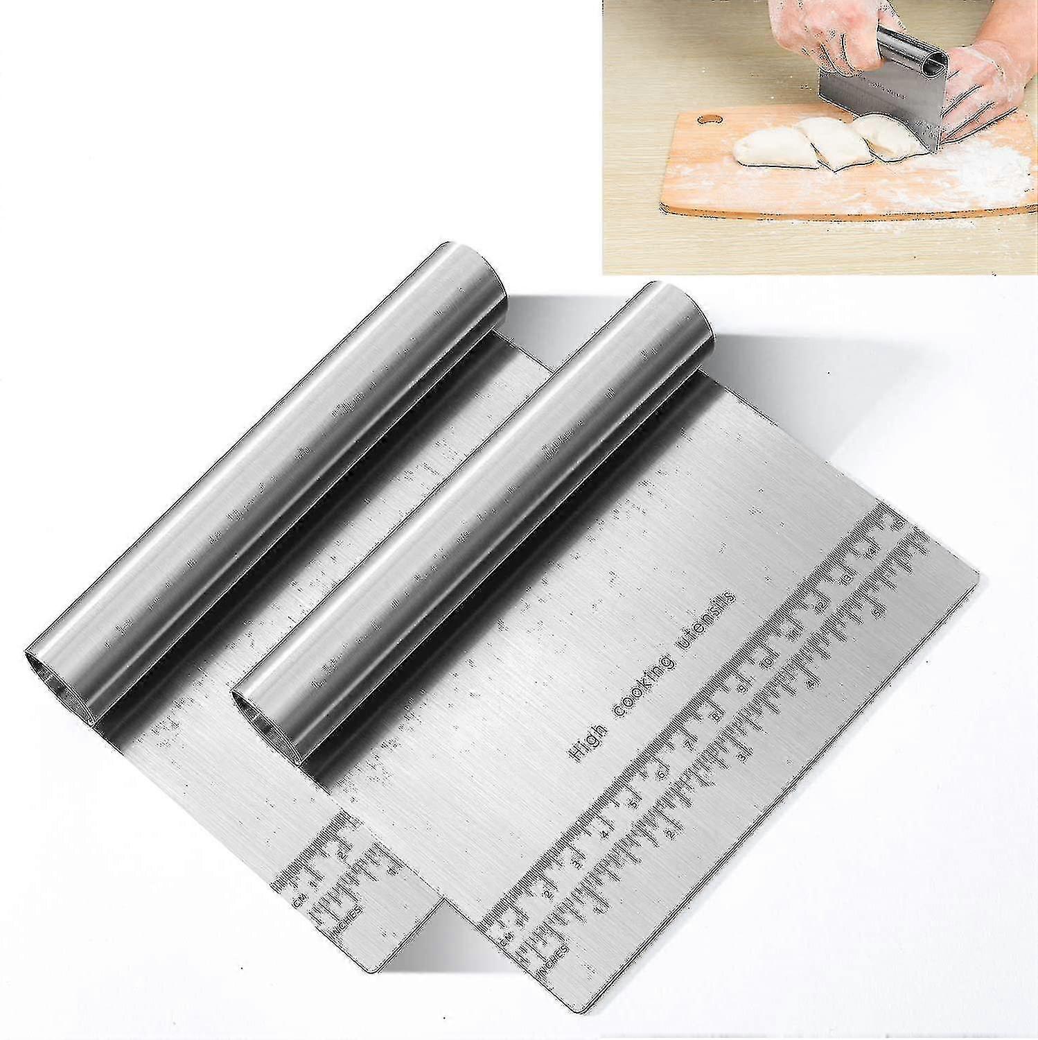 2pcs Dough Pastry Scraper Stainless Steel Mirror Polished With Measuring Scale Multipurpose
