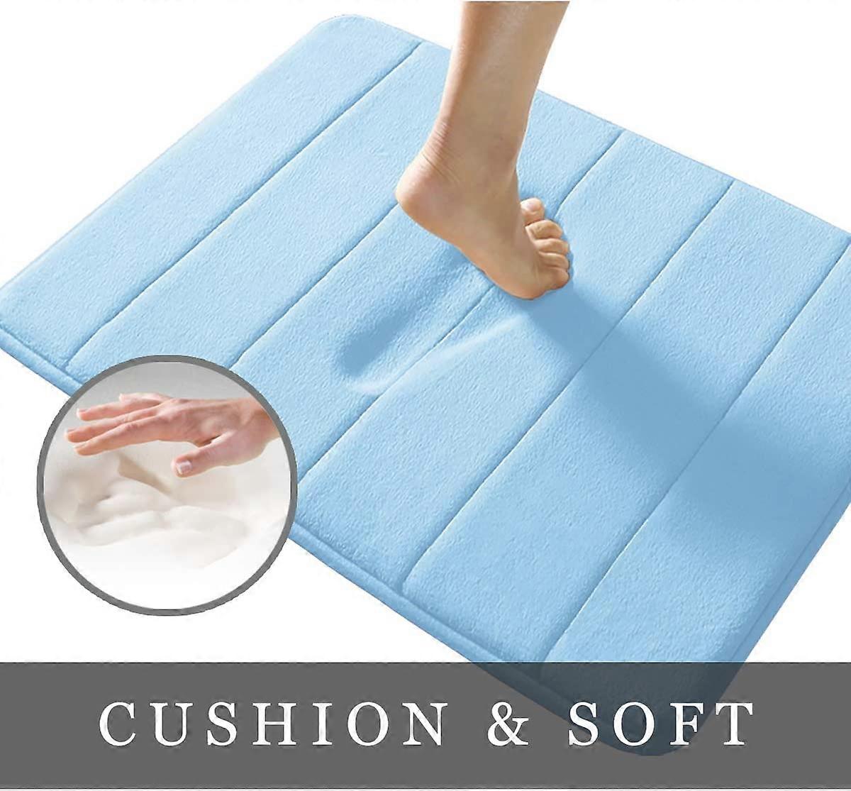 Memory foam bath mat 15.5" X 23" coral fleece super non-slip, fast absorbing, soft, comfortable and easy to dry machine washable bathroom mat, blue